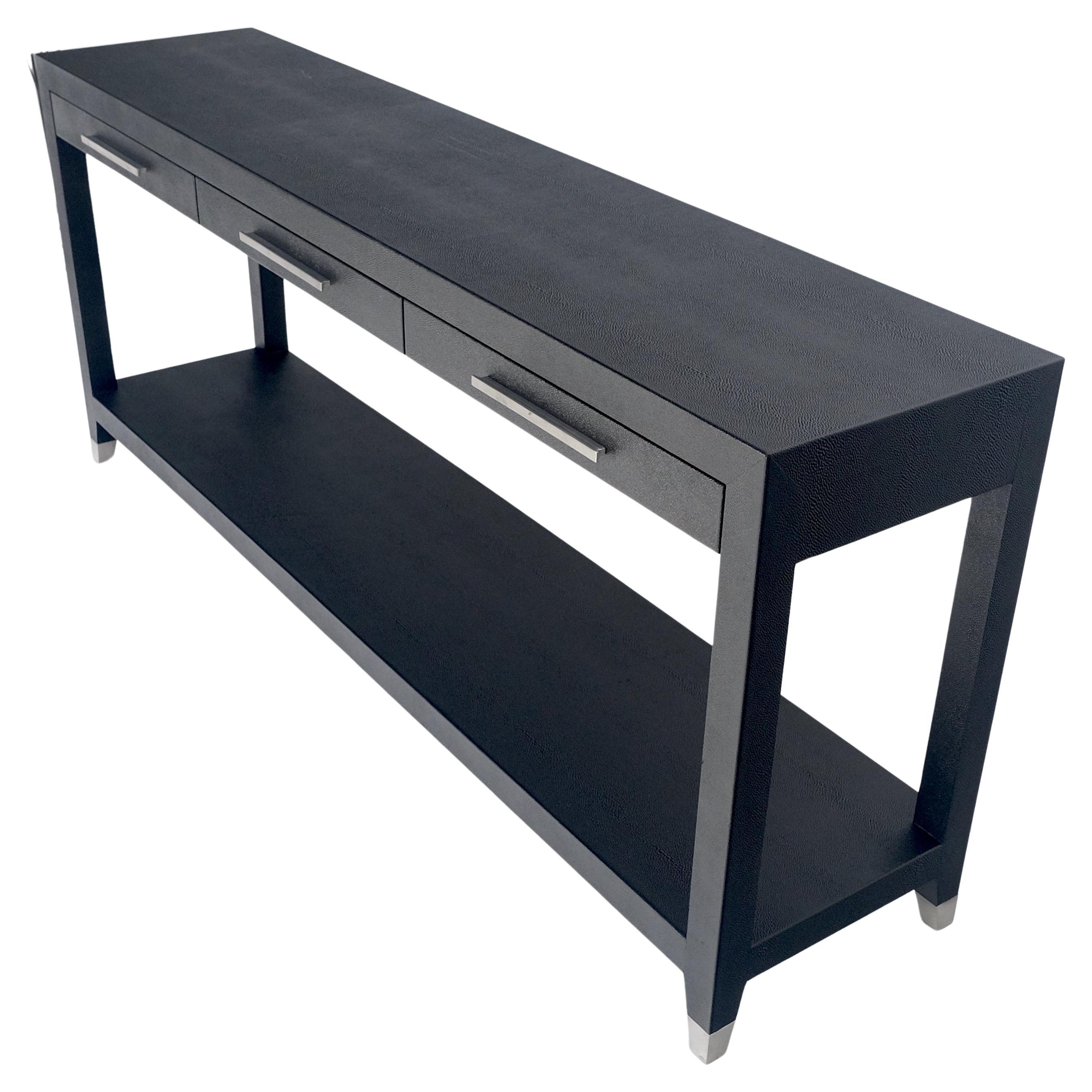 Black Lacquer 3 Drawers Shagreen Skin 6' Long Console Sofa Table MINT! For Sale