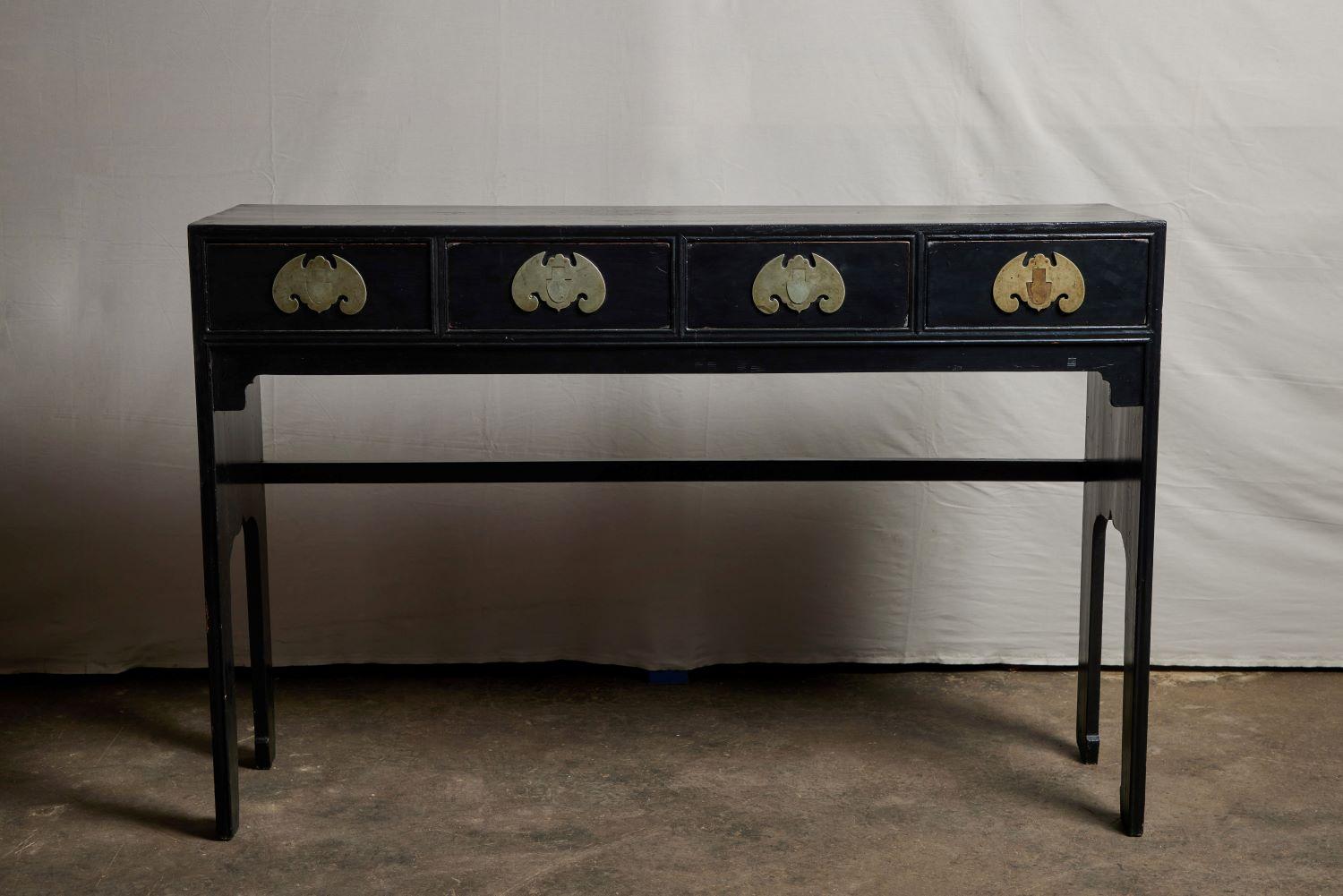 20th Century Black Lacquer 4 Drawer Side Table