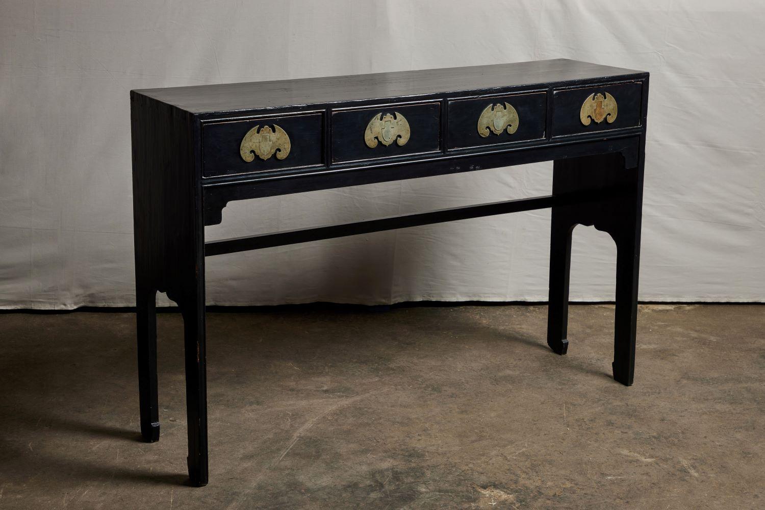 Wood Black Lacquer 4 Drawer Side Table