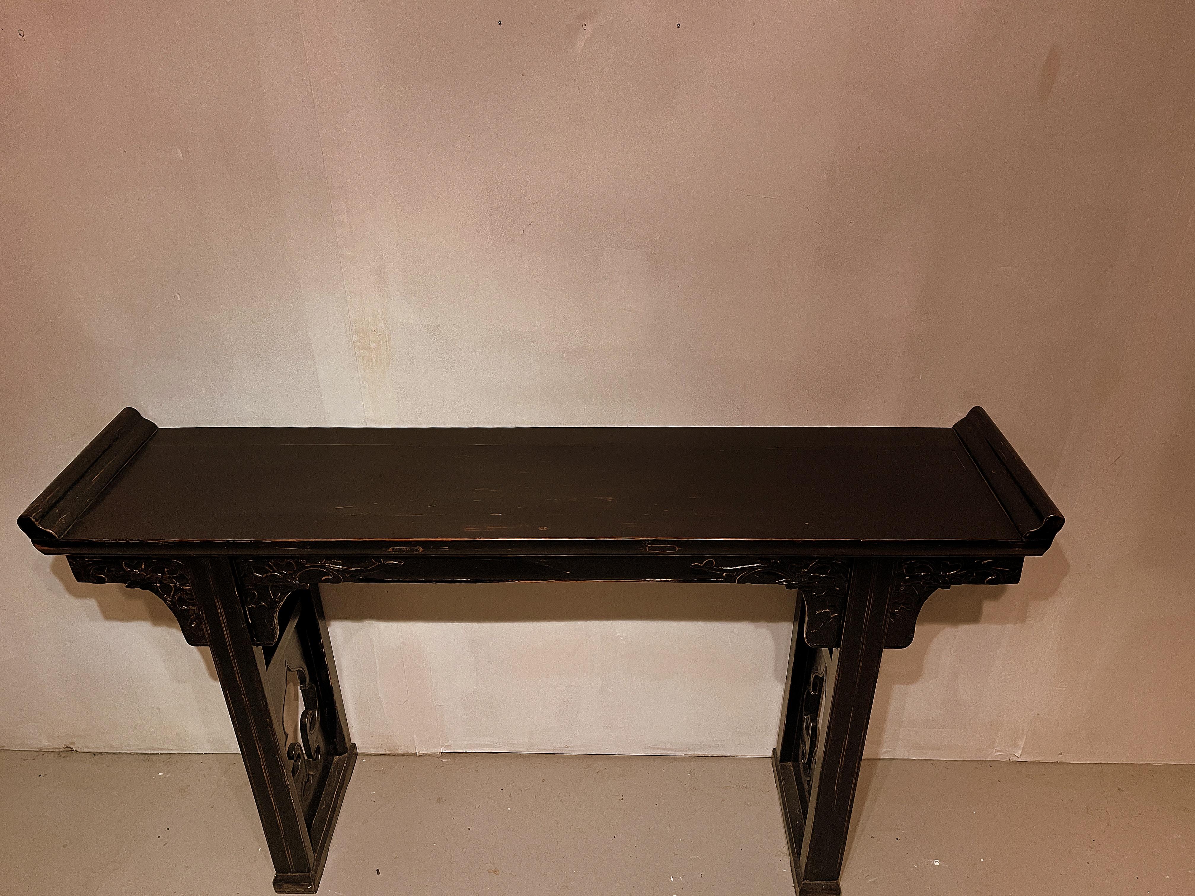 Black Lacquer Altar Table / Console Table For Sale 6