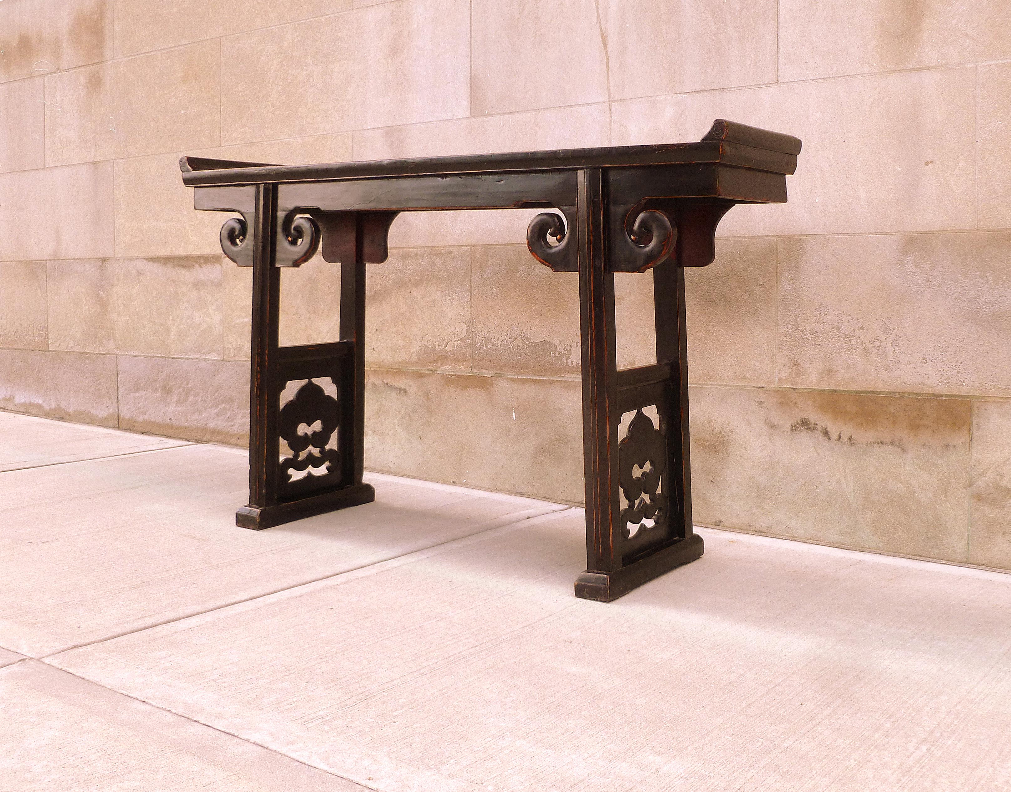 Lacquered Black Lacquer Altar Table / Console Table For Sale