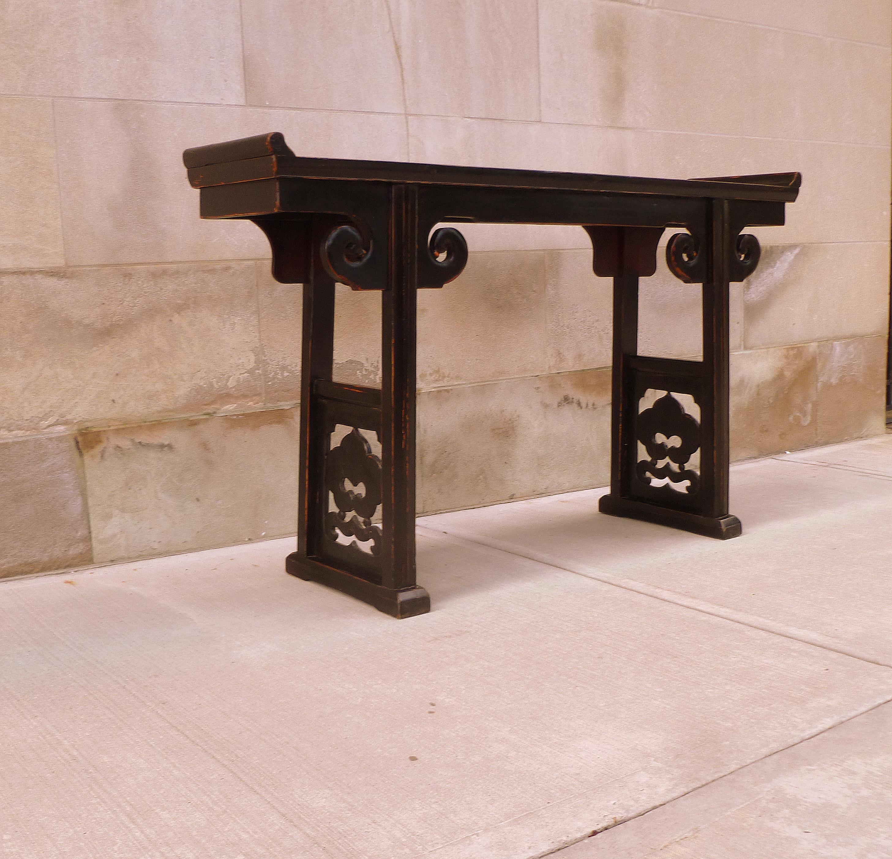 Wood Black Lacquer Altar Table / Console Table For Sale