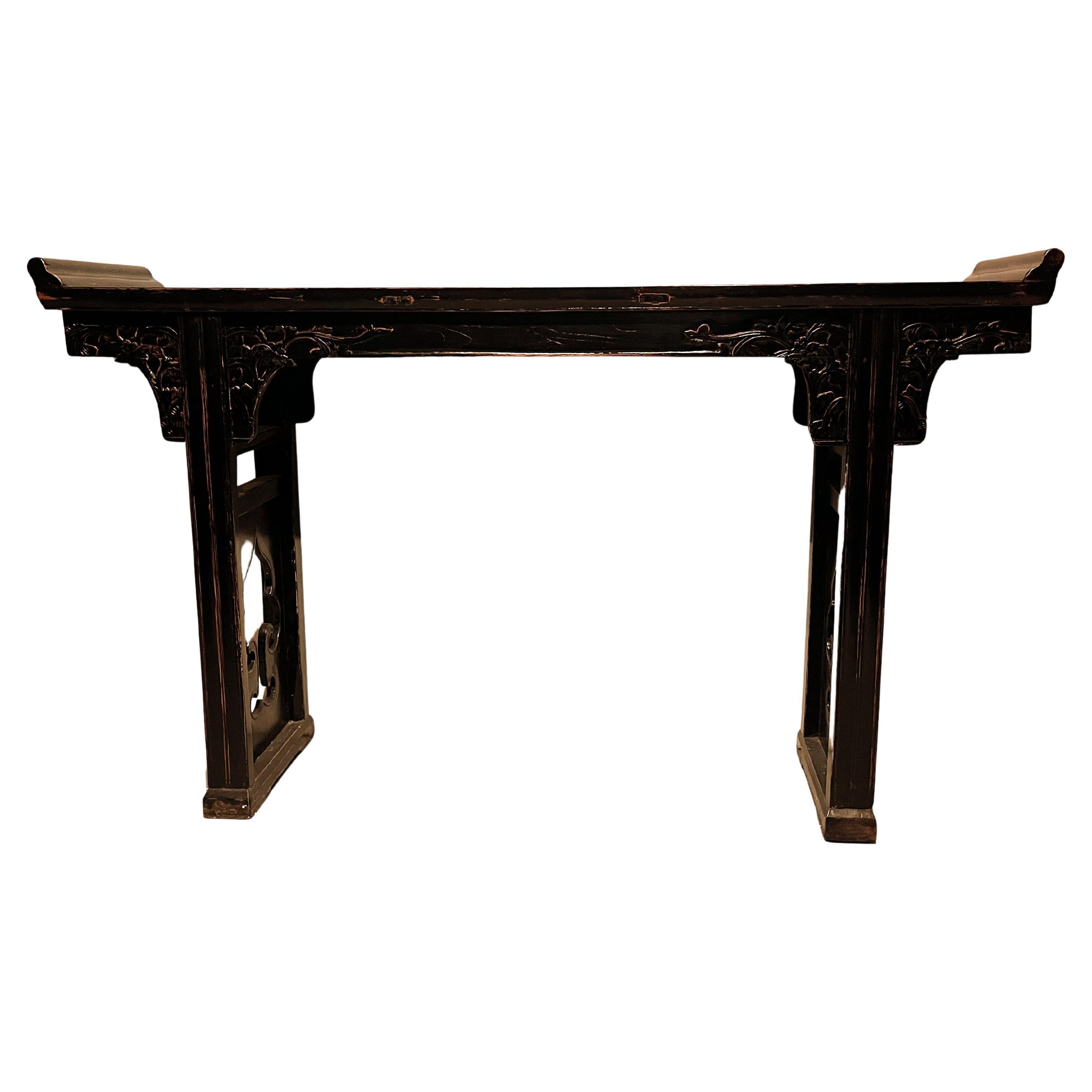 Black Lacquer Altar Table / Console Table For Sale