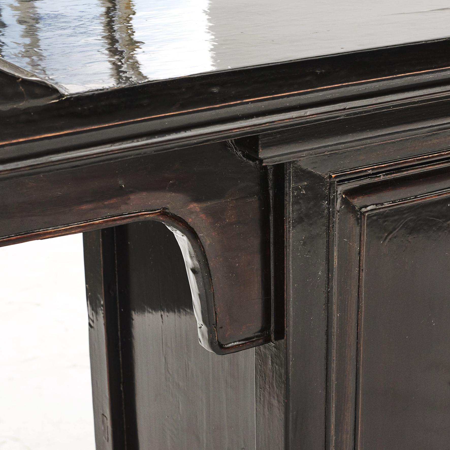 Lacquered Antique Black Lacquer Alter Side Table Console 