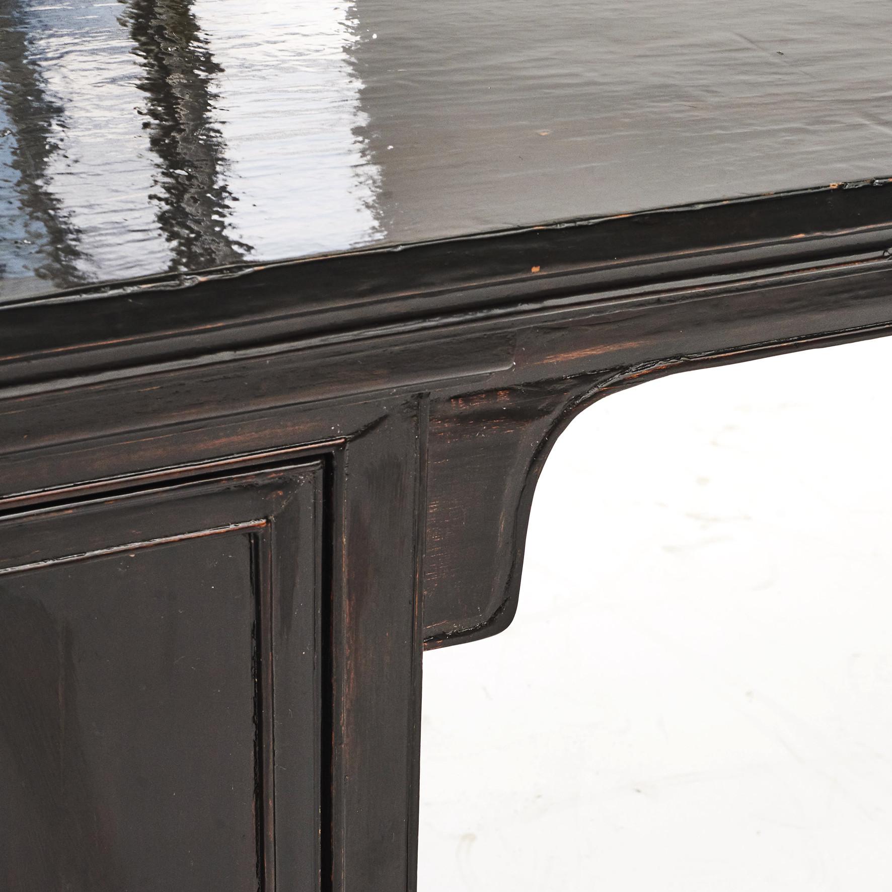 19th Century Antique Black Lacquer Alter Side Table Console 