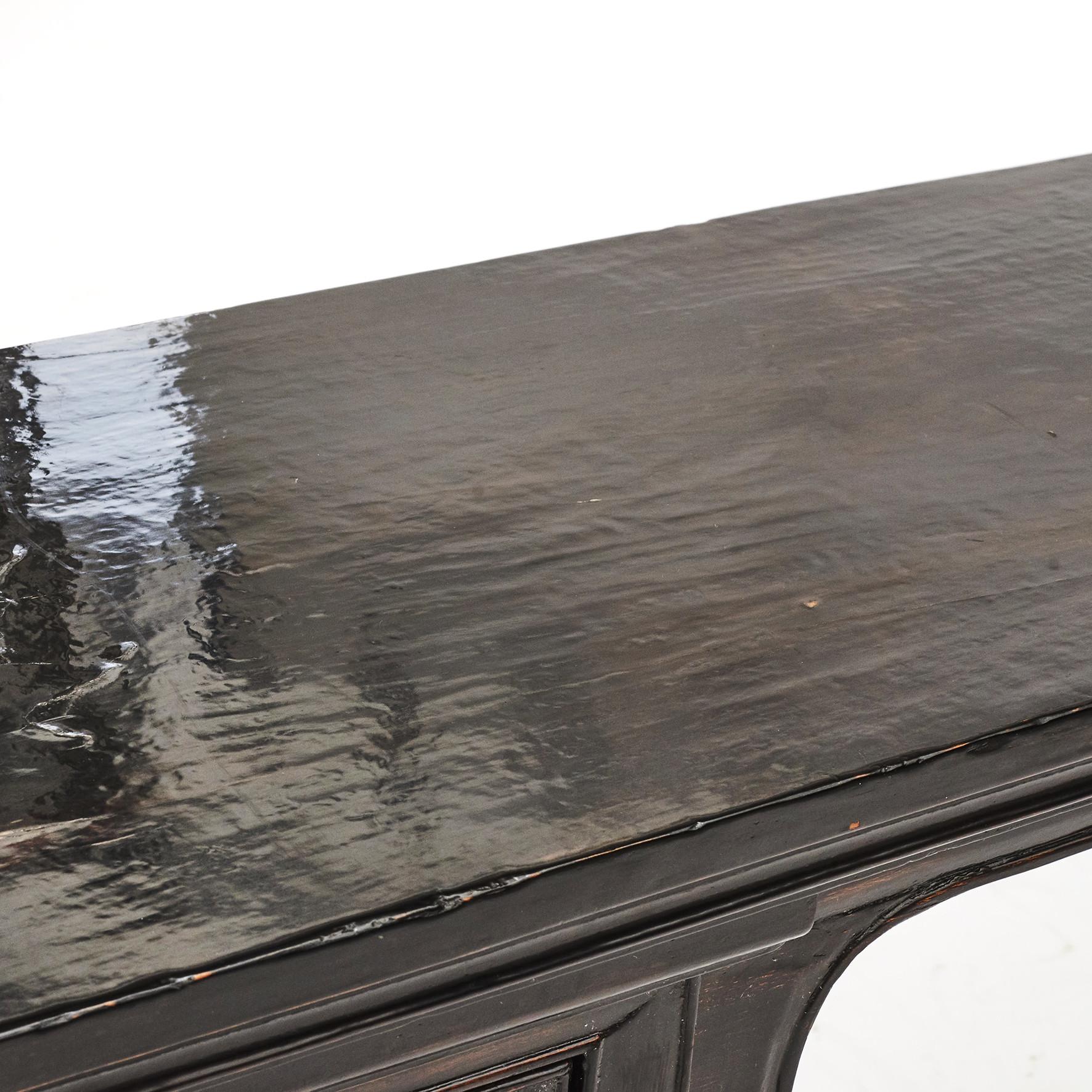 Wood Antique Black Lacquer Alter Side Table Console 