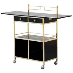 Black Lacquer and Brass Bar Cart