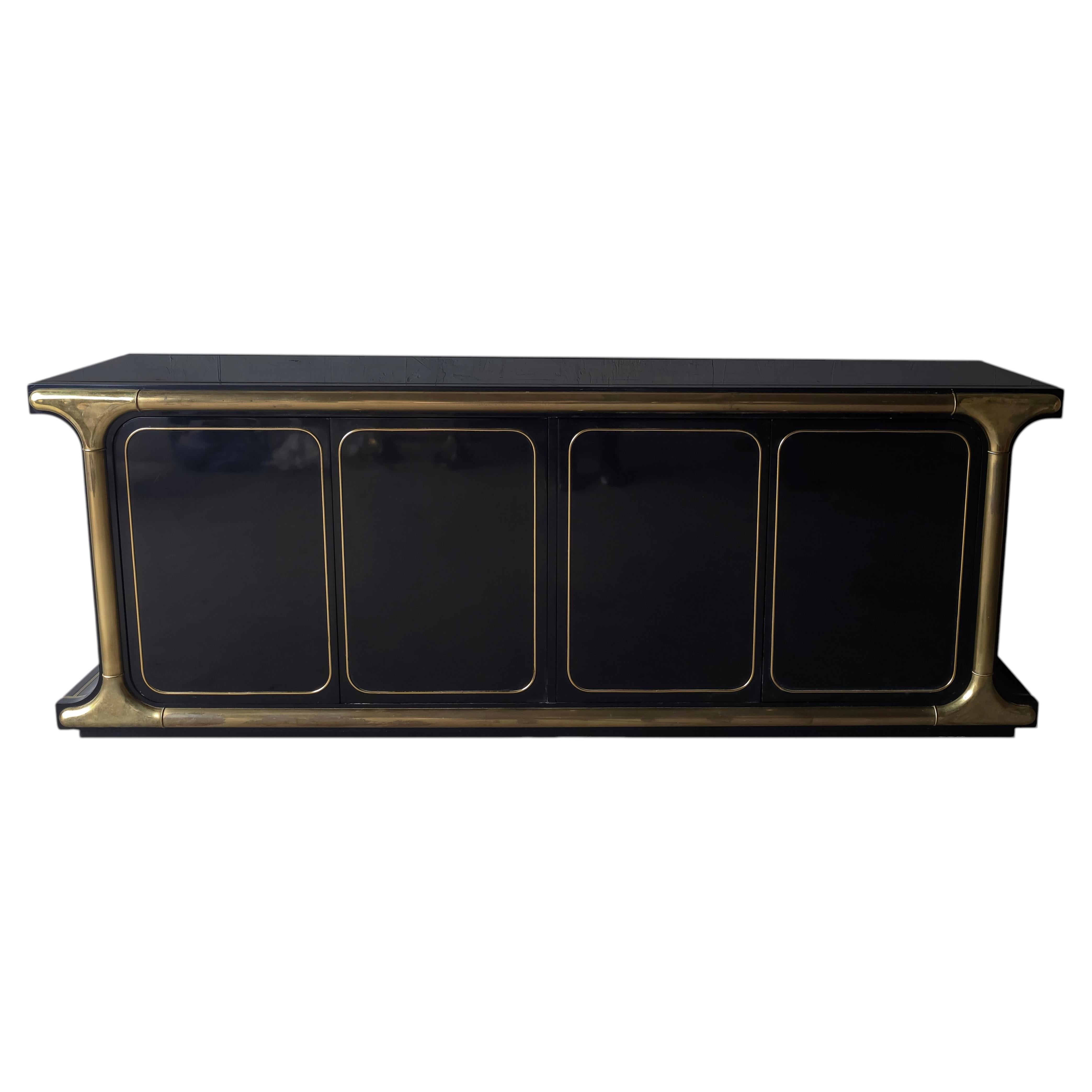 Black Lacquer and Brass Credenza Buffet by Mastercraft