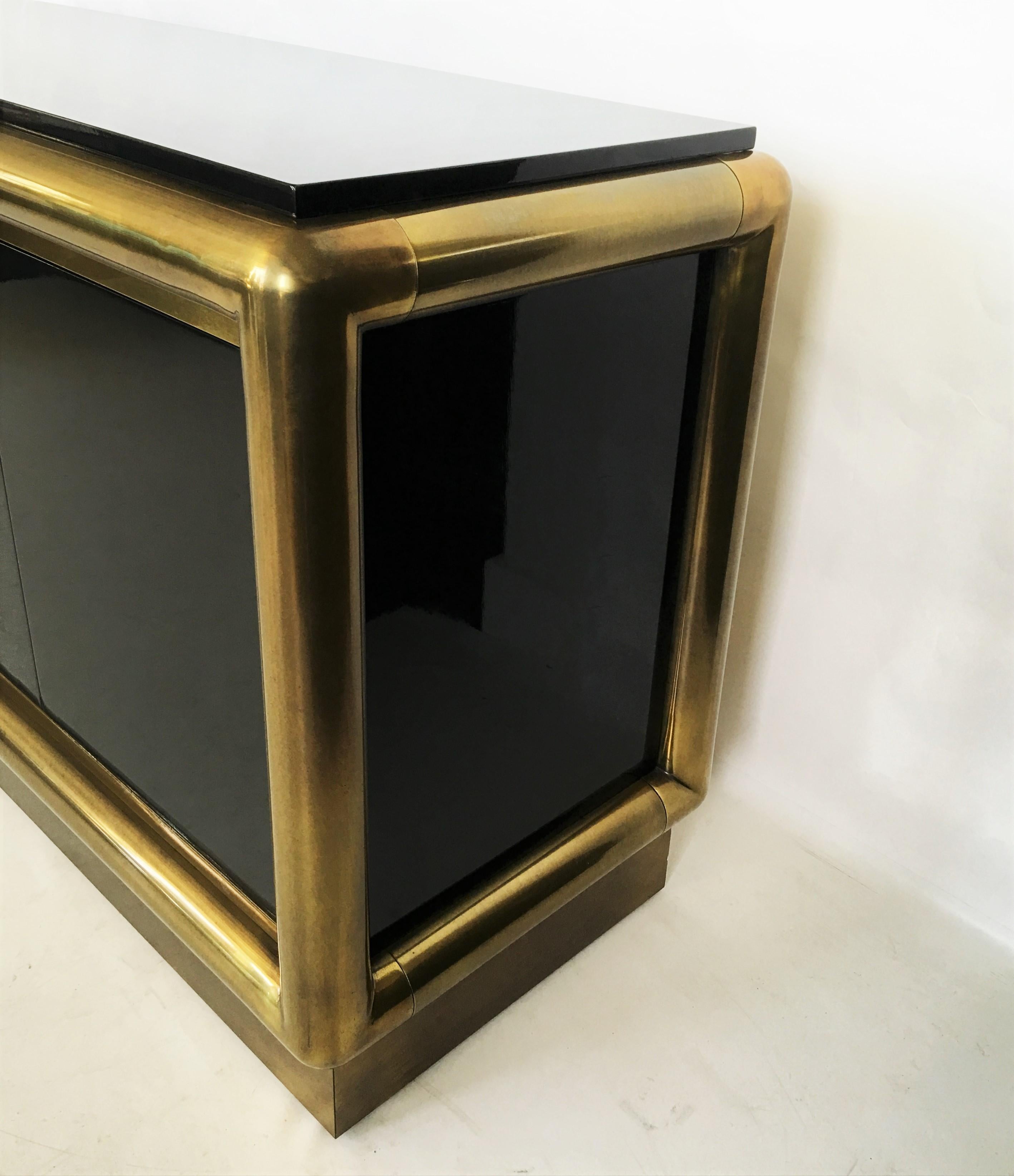 Late 20th Century Black Lacquer and Brass Credenza/Sideboard by Mastercraft For Sale