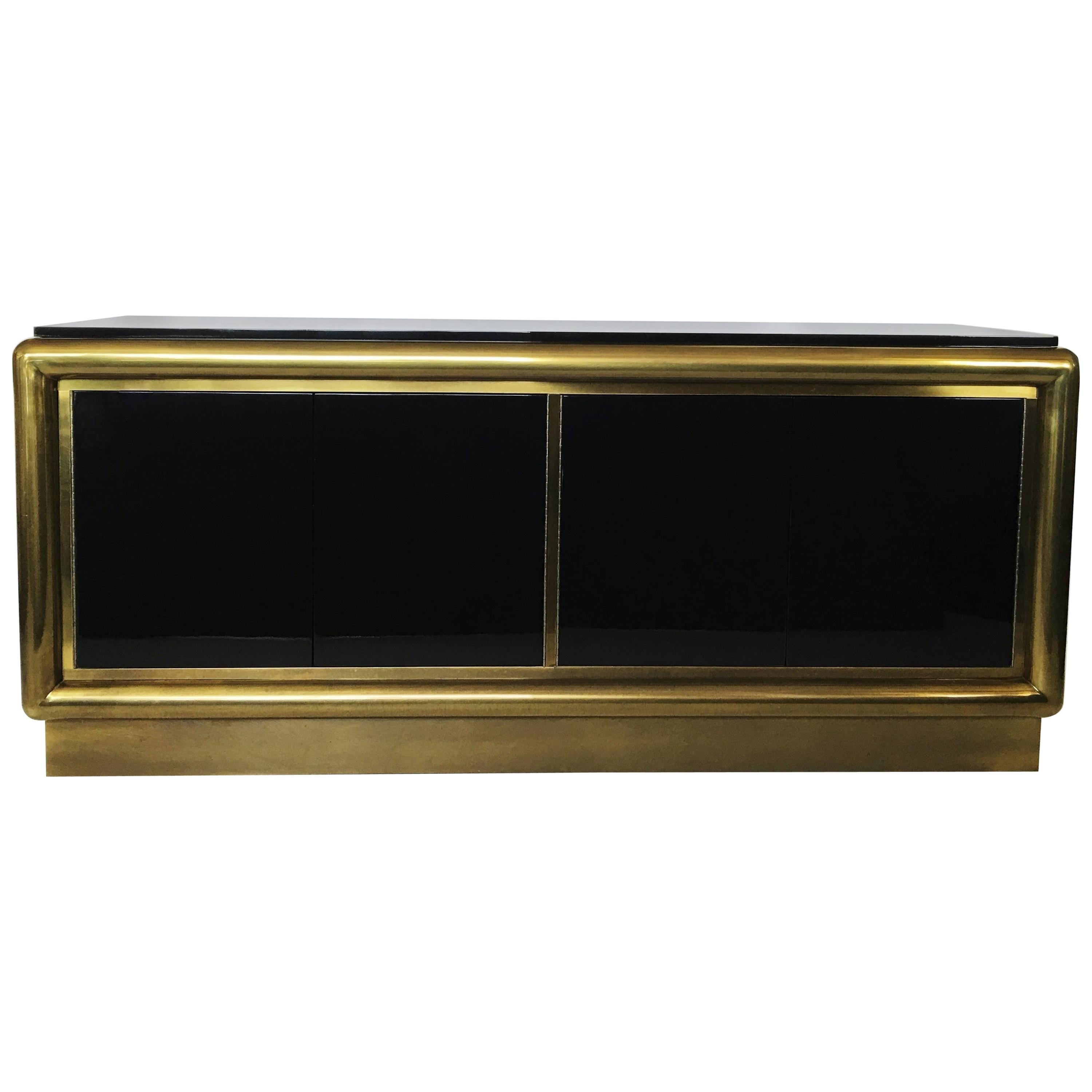 Black Lacquer and Brass Credenza/Sideboard by Mastercraft