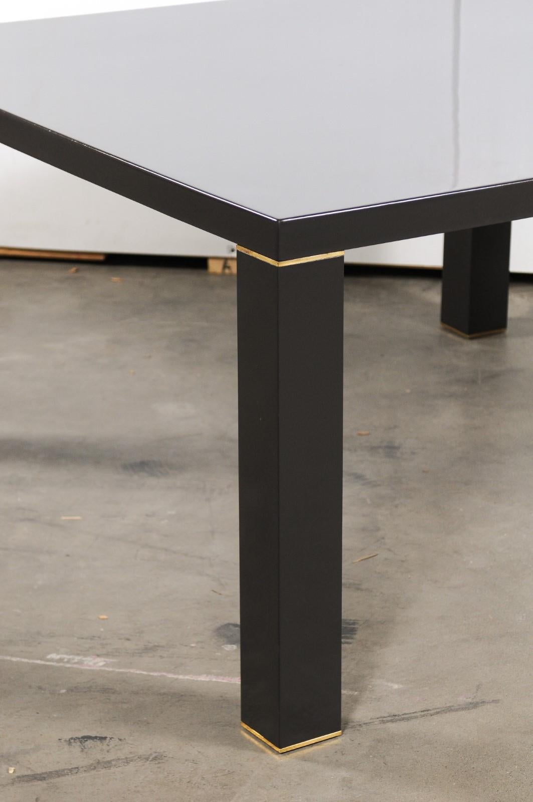 Black Lacquer and Brass Karl Springer-Style Dining Table In Good Condition For Sale In Atlanta, GA
