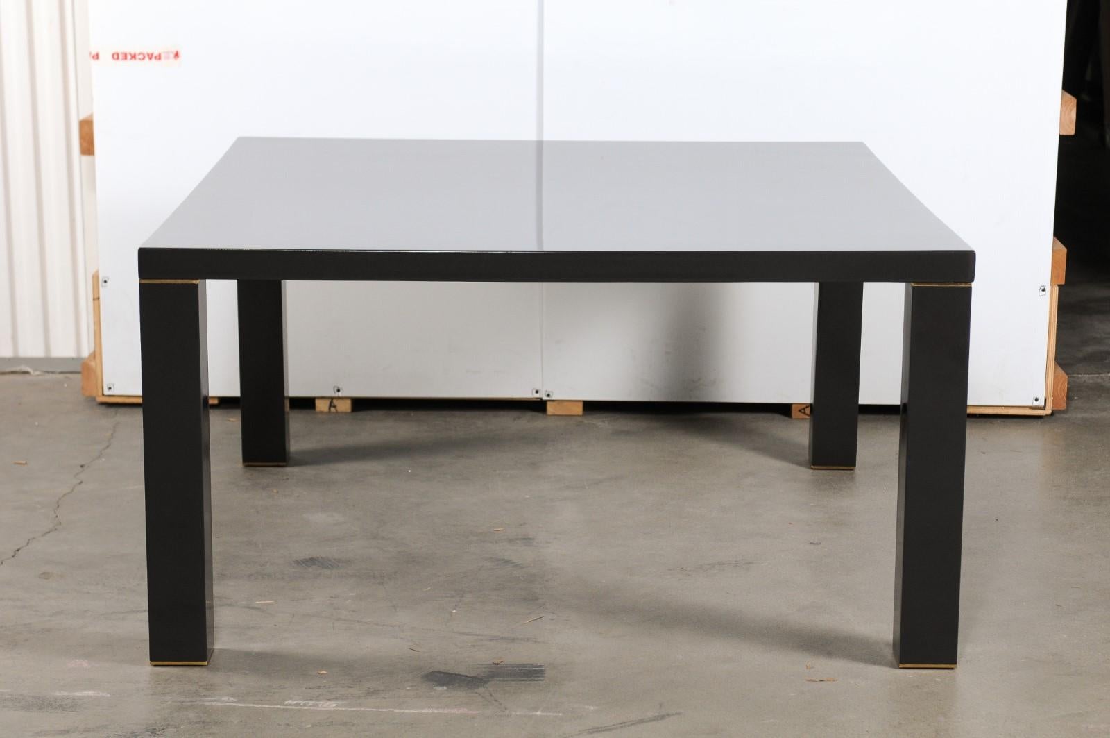 Late 20th Century Black Lacquer and Brass Karl Springer-Style Dining Table For Sale