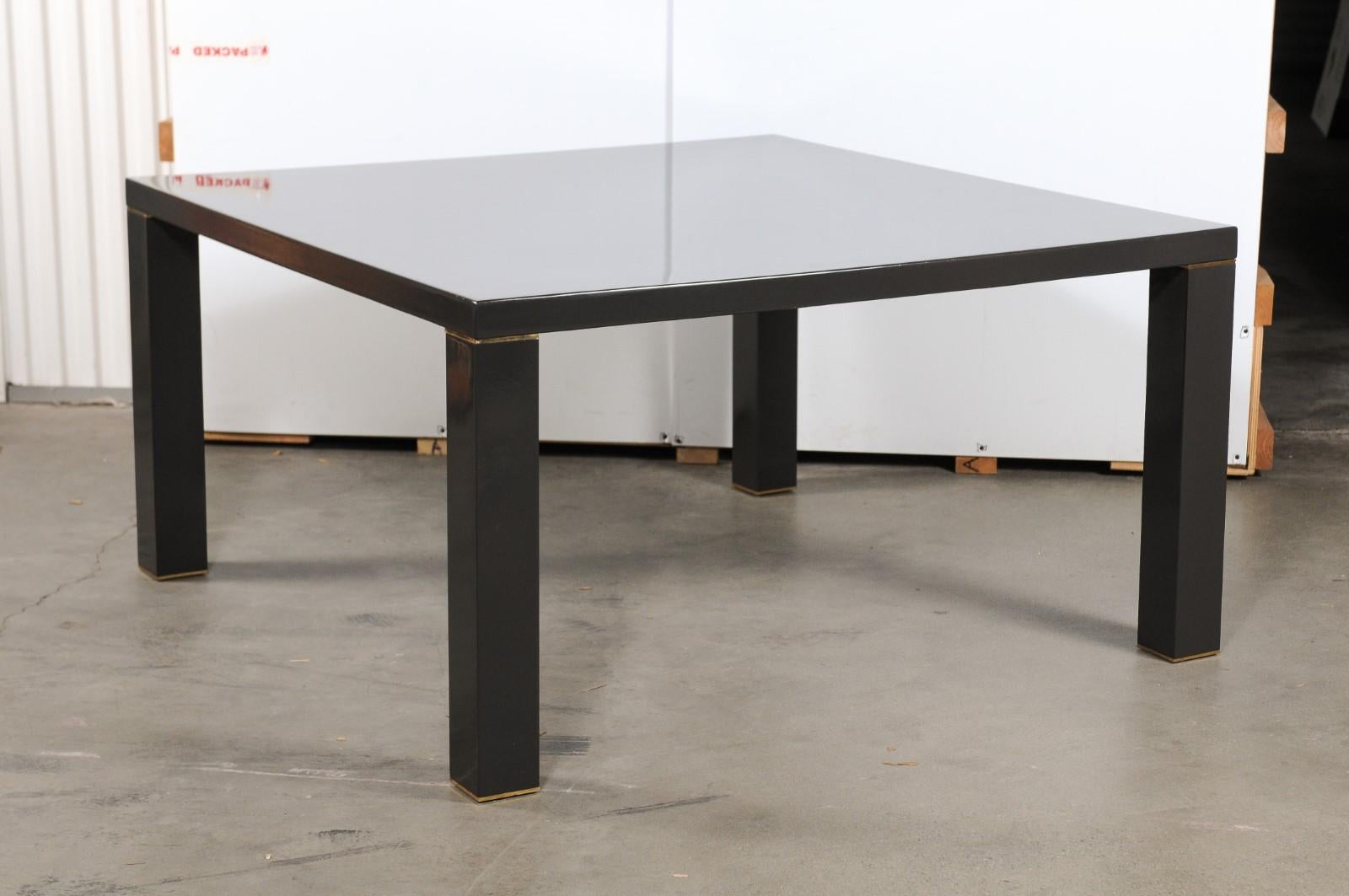 Black Lacquer and Brass Karl Springer-Style Dining Table For Sale 1