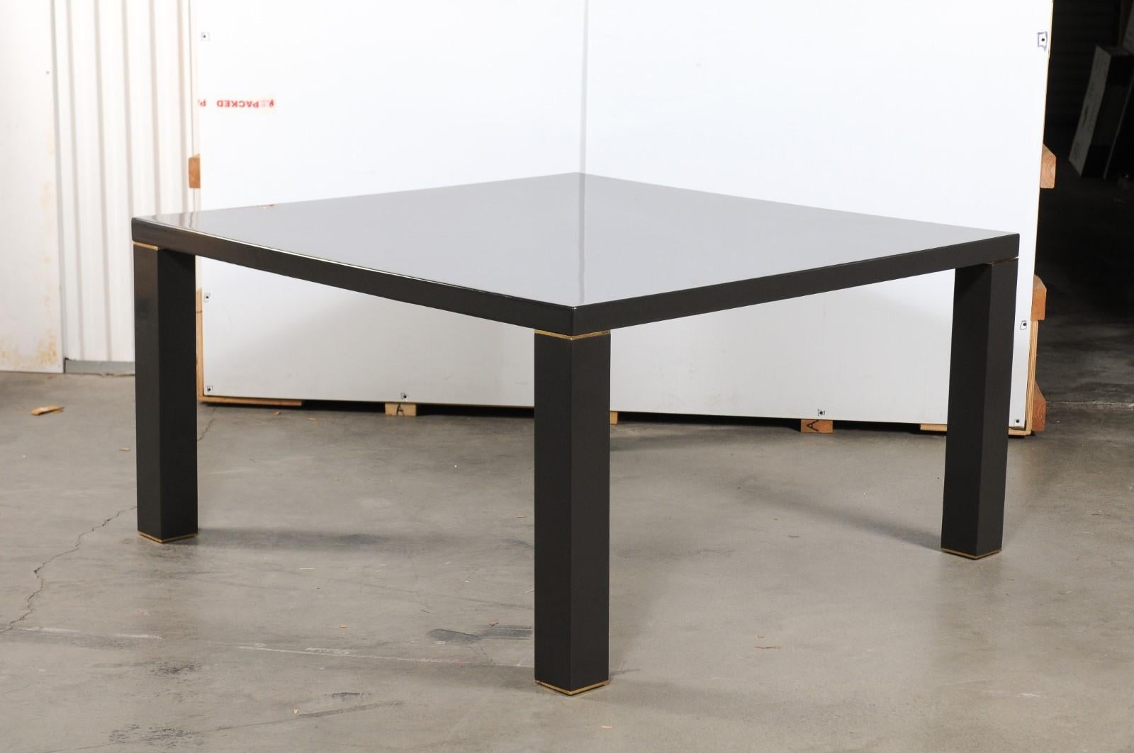 Black Lacquer and Brass Karl Springer-Style Dining Table For Sale 2