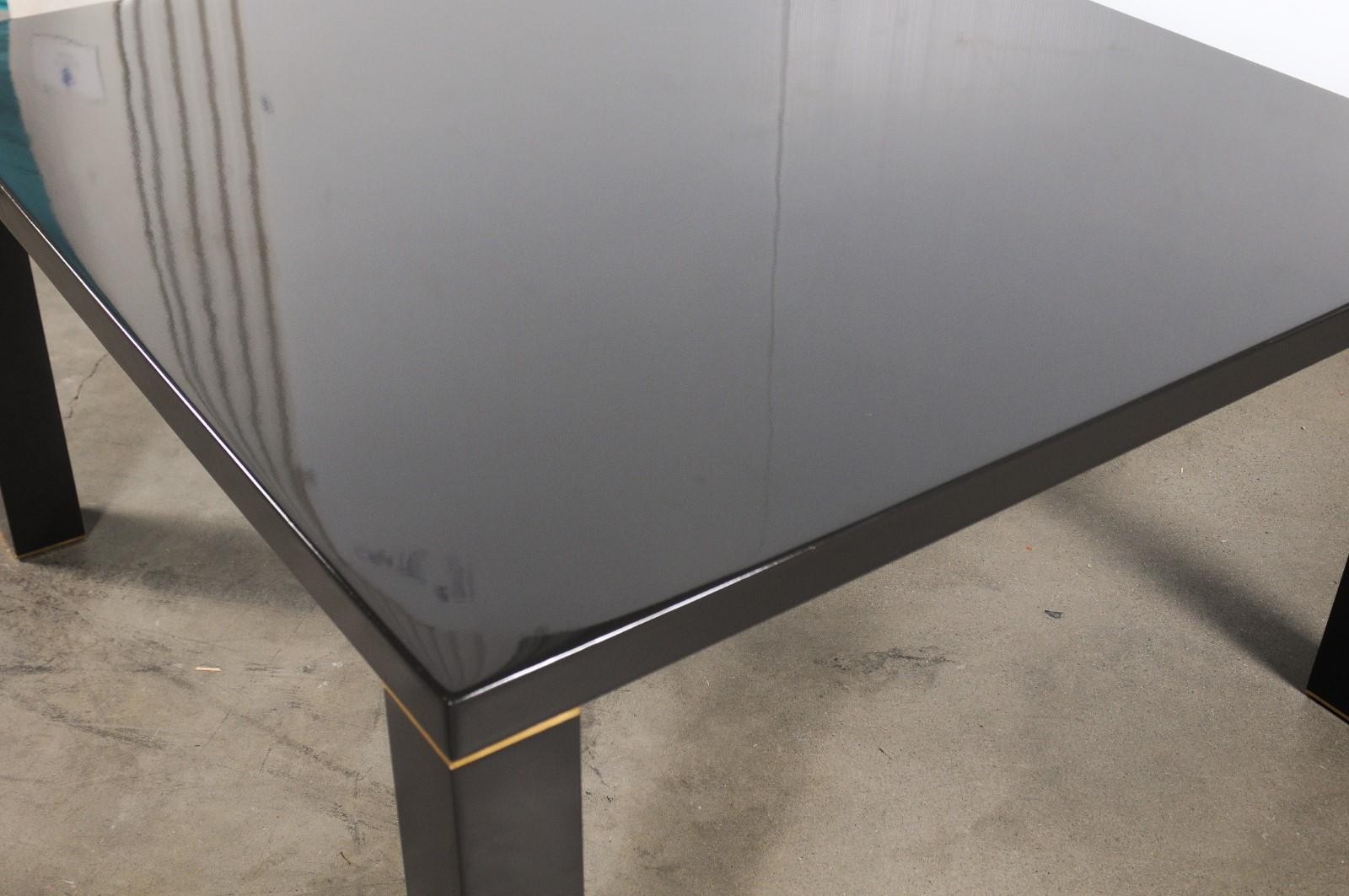 Black Lacquer and Brass Karl Springer-Style Dining Table For Sale 3