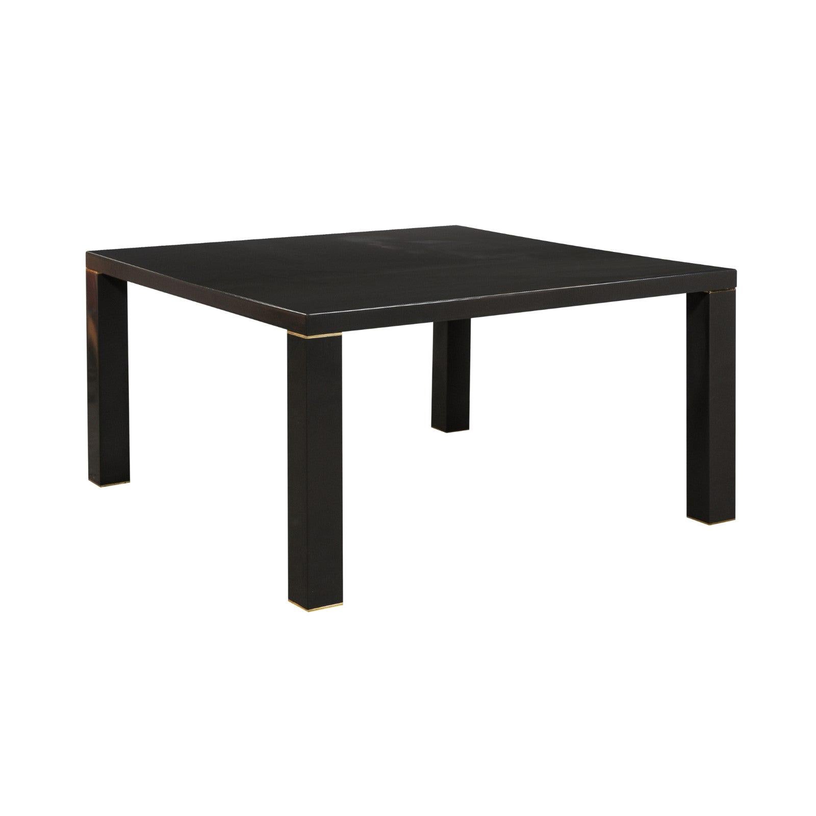 Black Lacquer and Brass Karl Springer-Style Dining Table For Sale