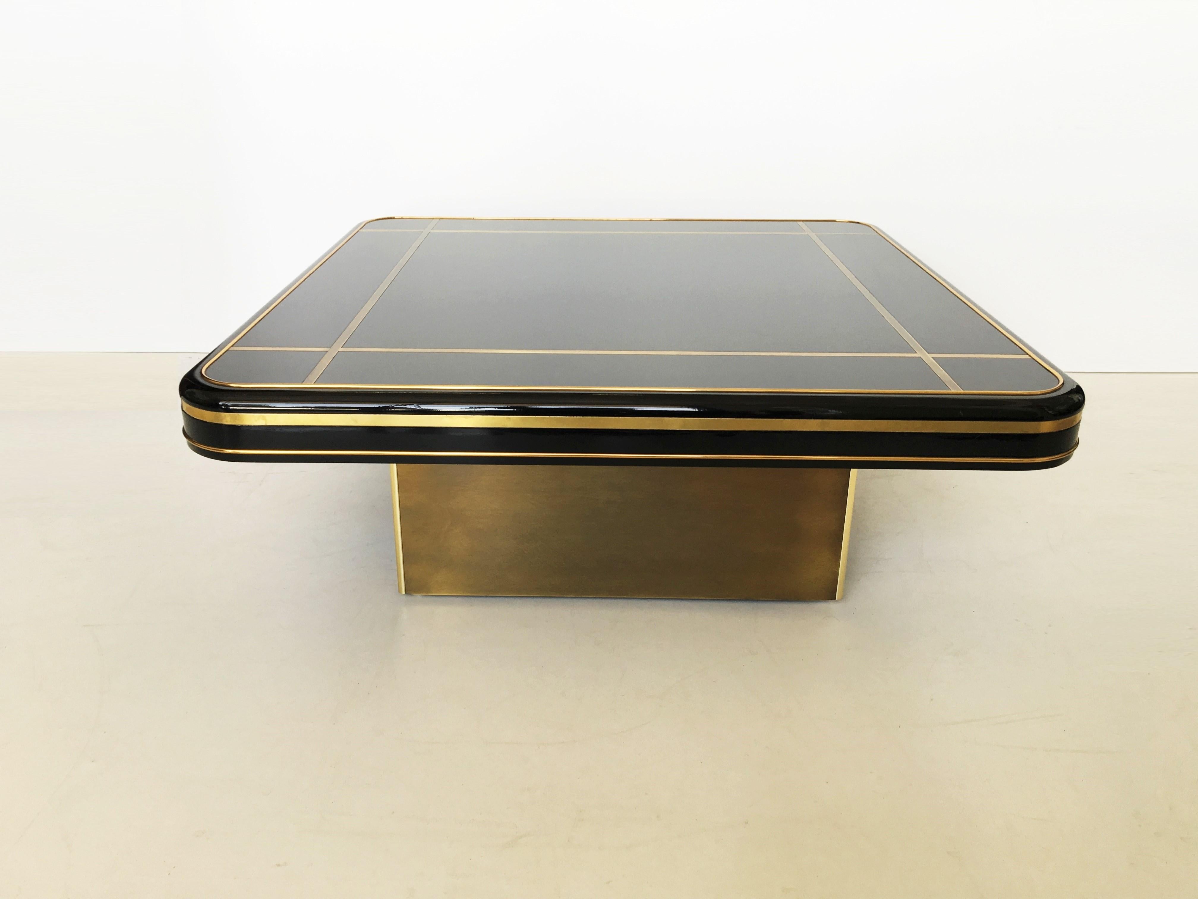 American Black Lacquer and Brass Mastercraft Coffee Table