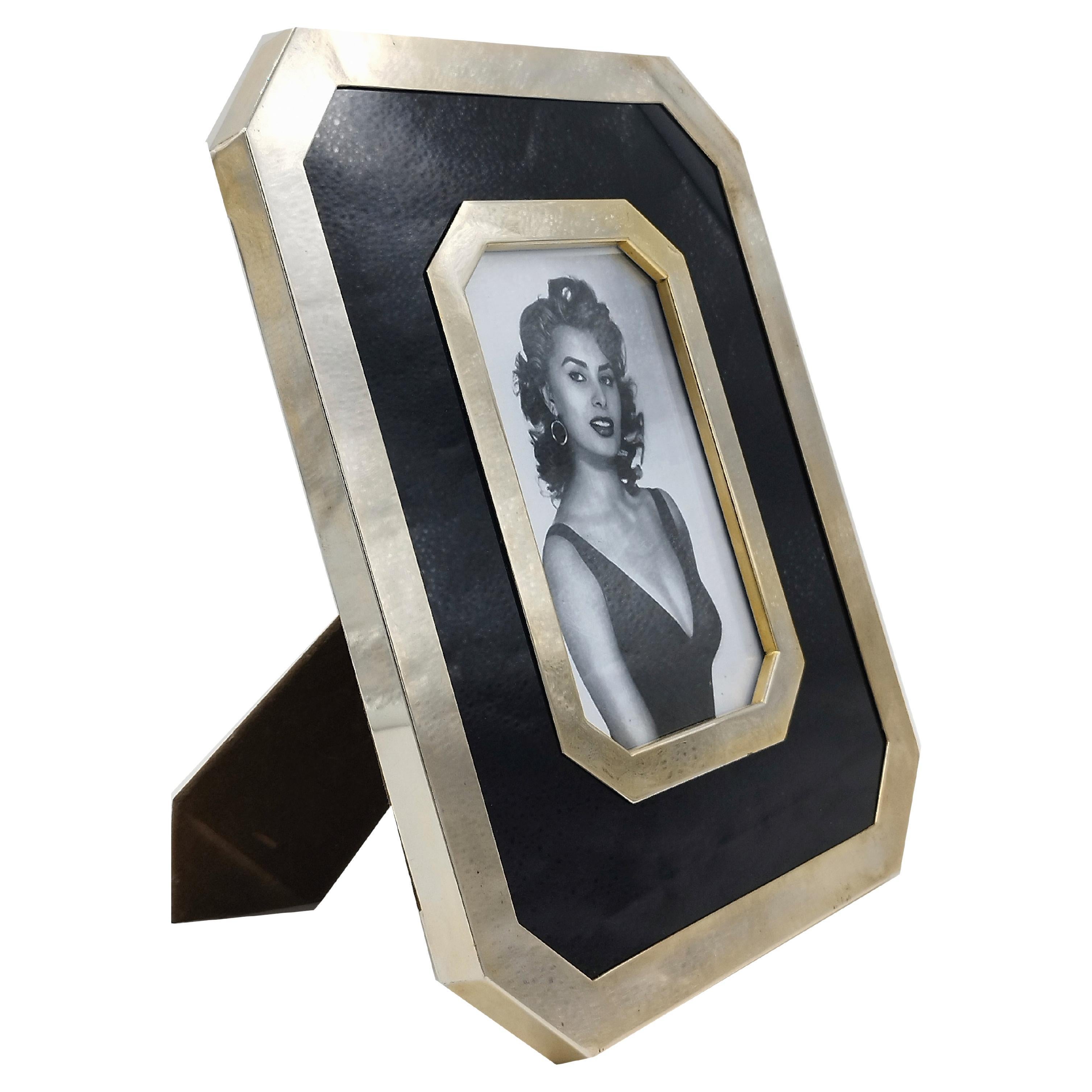 Black Lacquer and Brass Photo Frame, Italy 1970s For Sale