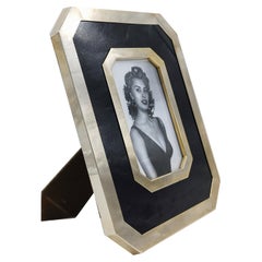 Black Lacquer and Brass Photo Frame, Italy 1970s