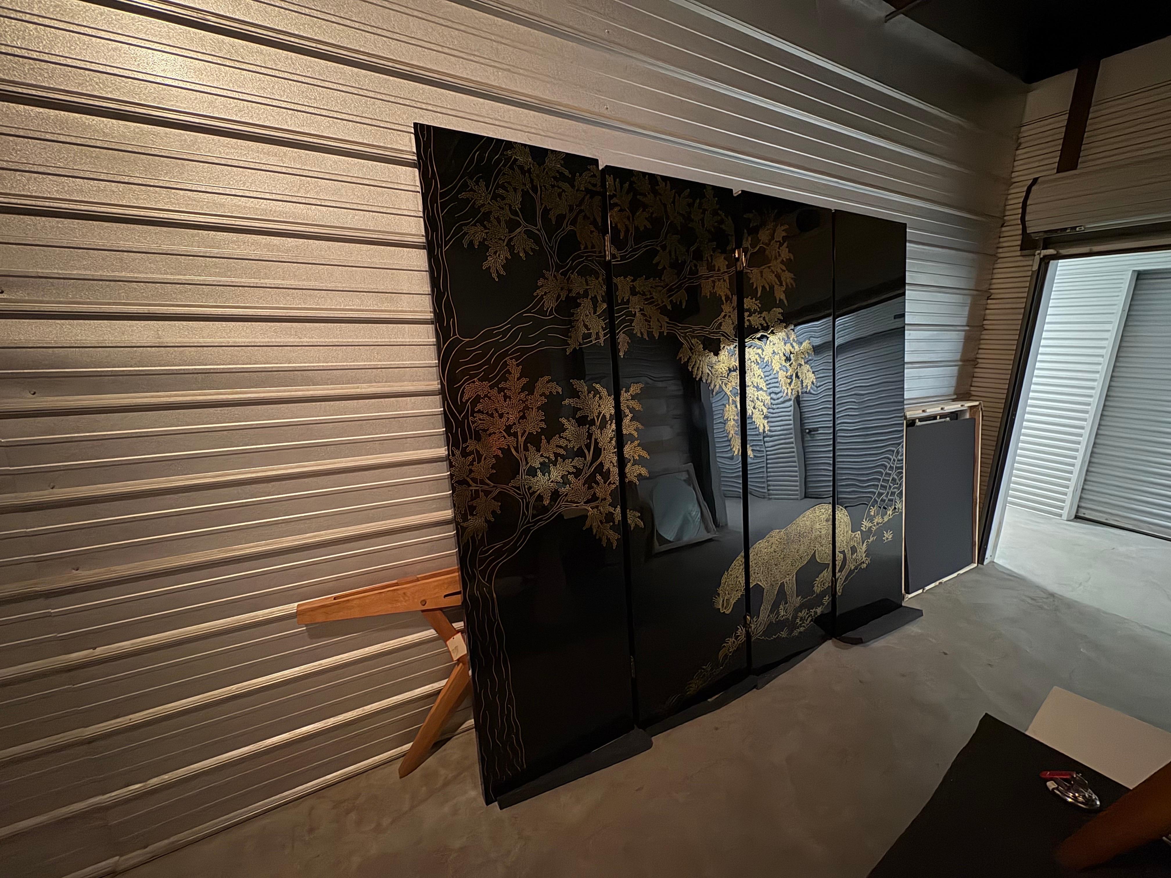 Schermo divisorio in laccato nero e ottone per la stanza in vendita 2