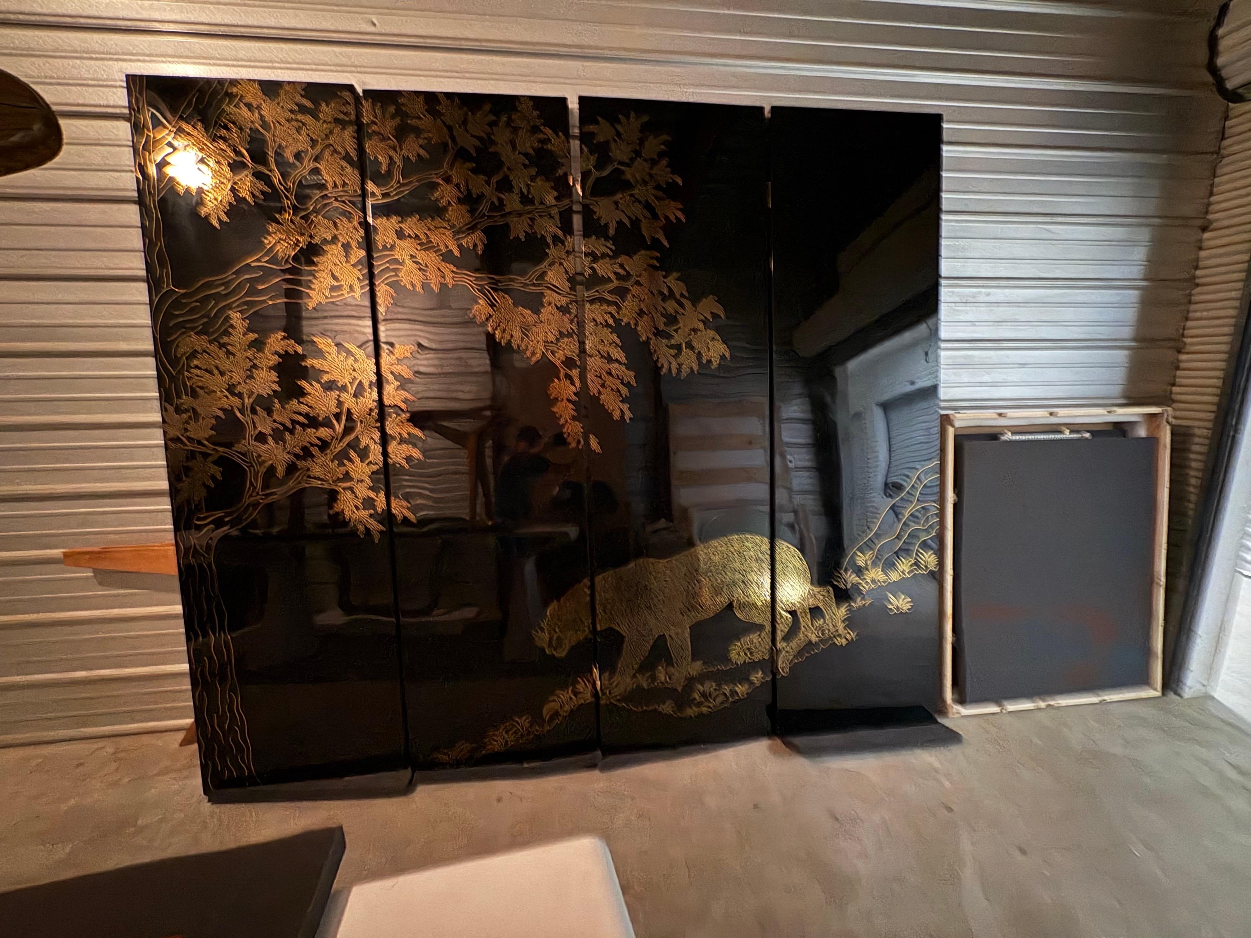 Schermo divisorio in laccato nero e ottone per la stanza in vendita 5
