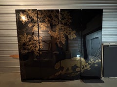 Black Lacquer And Brass Room Divider Screen