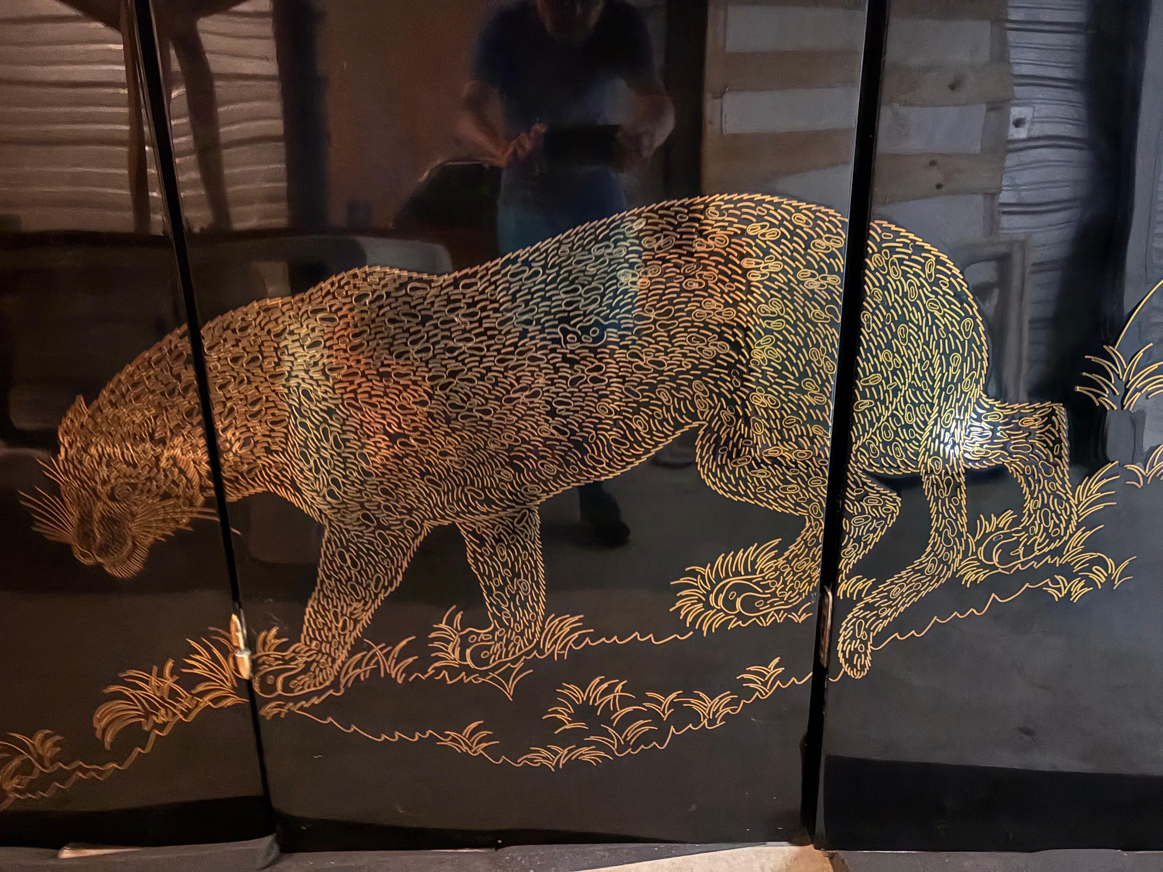 Sconosciuto Schermo divisorio in laccato nero e ottone per la stanza in vendita