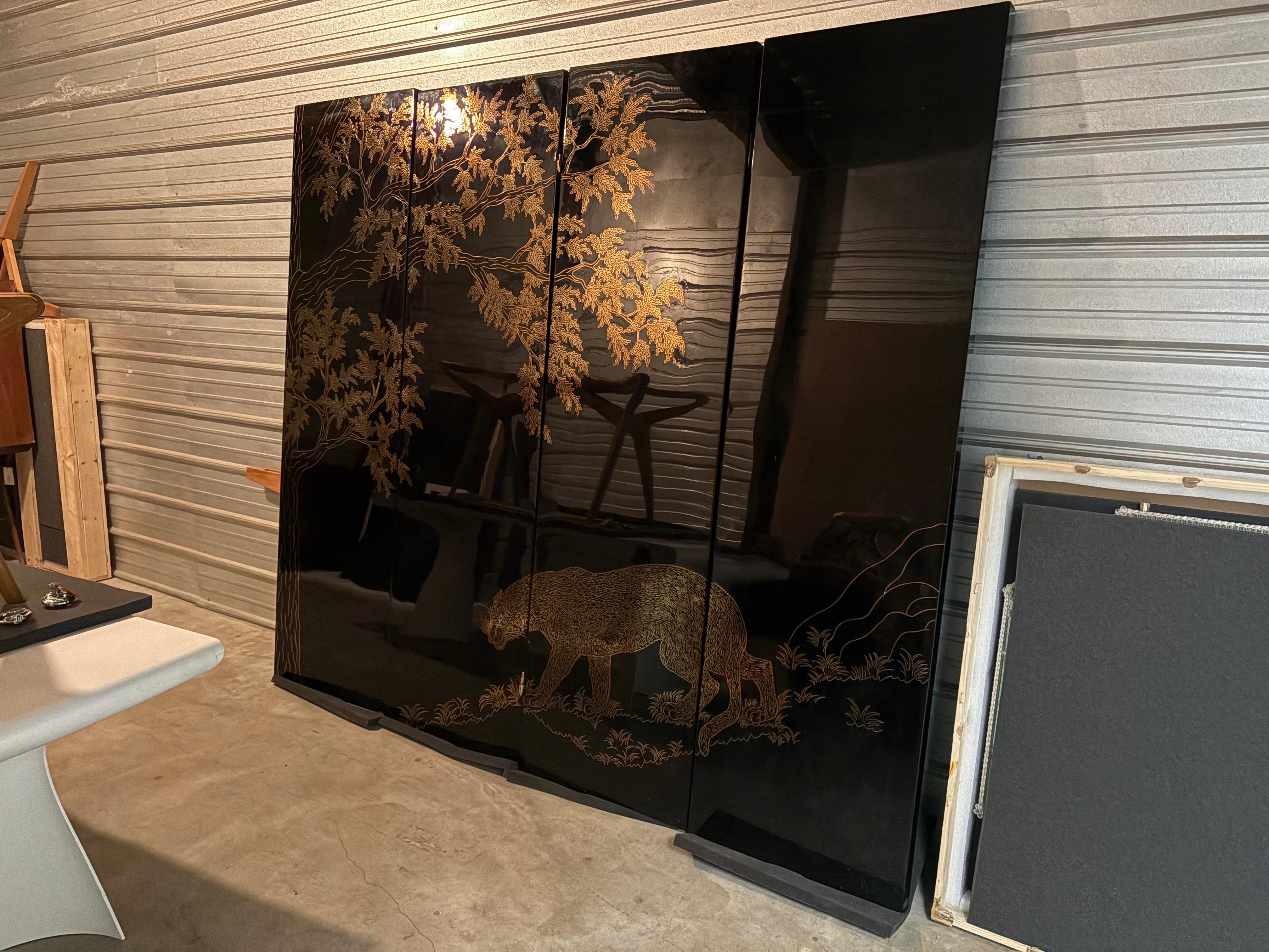 Ottone Schermo divisorio in laccato nero e ottone per la stanza in vendita