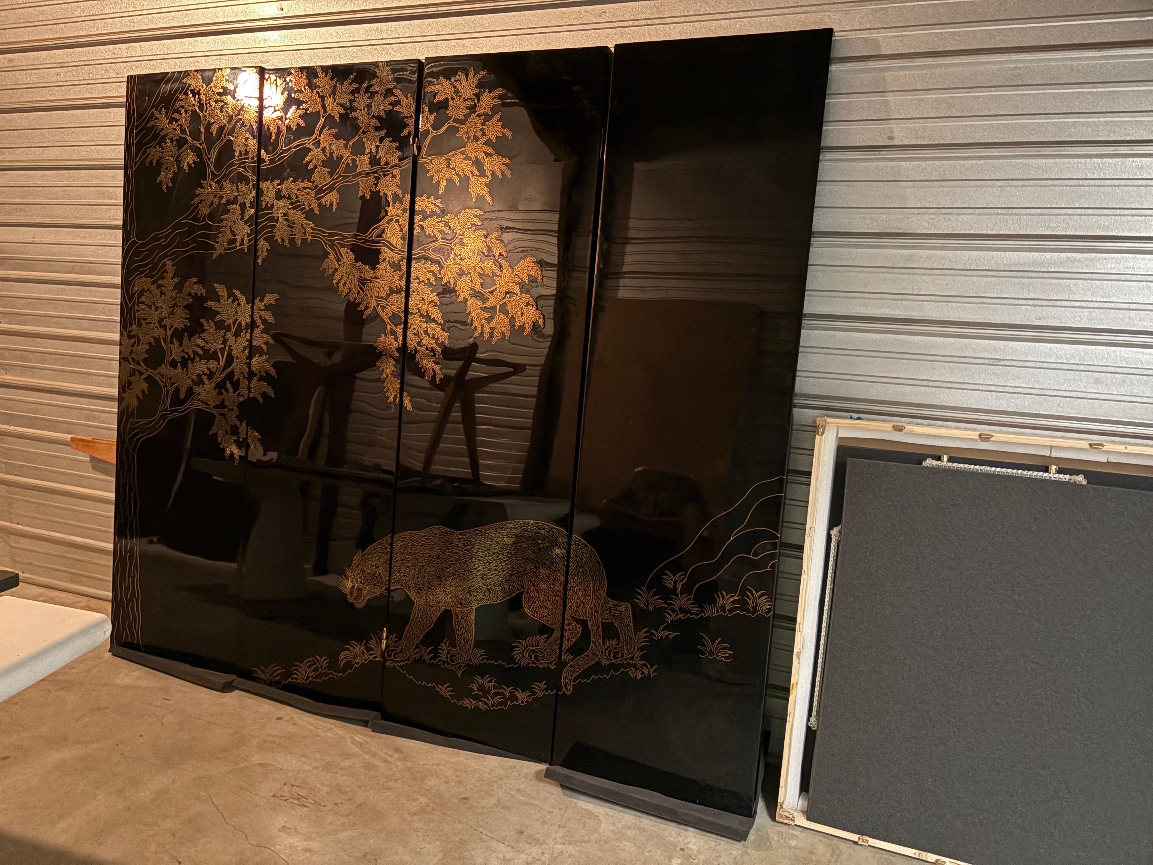 Schermo divisorio in laccato nero e ottone per la stanza in vendita 1