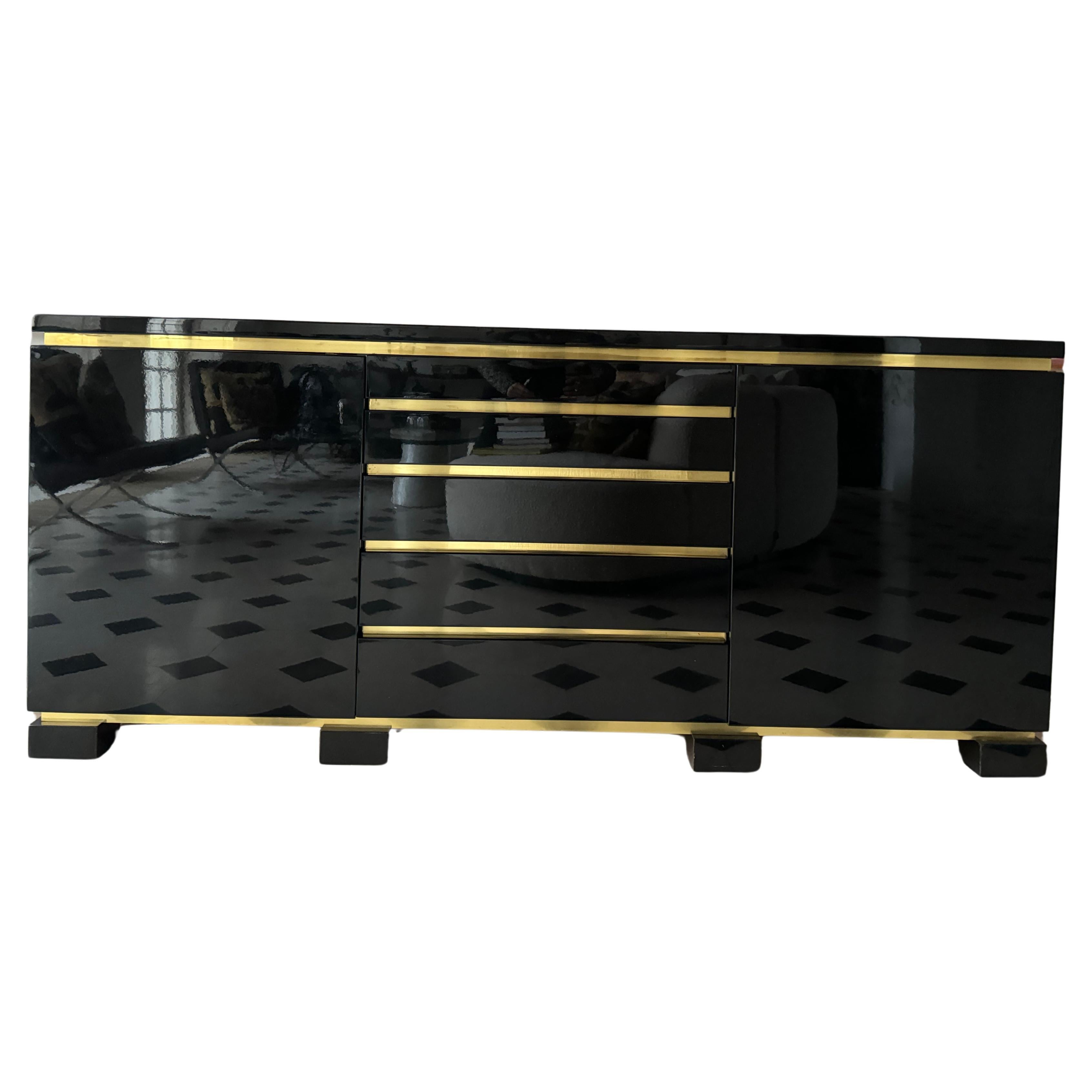 Black lacquer and brass sideboard, 1970s
