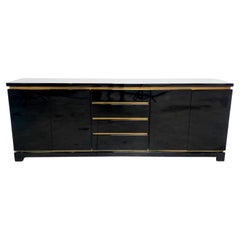 Black lacquer and brass sideboard by Jean Claude Mahey, 1970s 