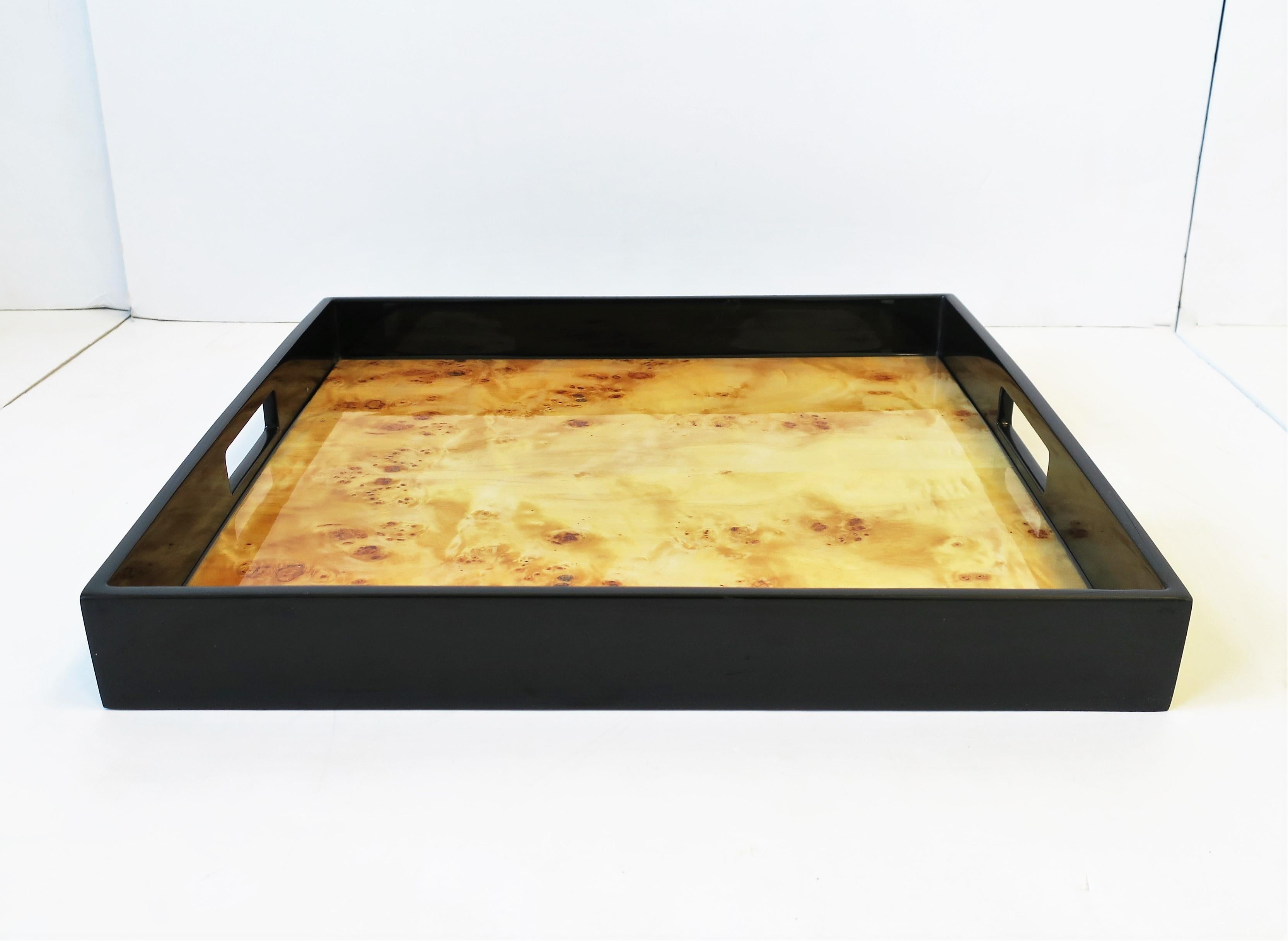 Black Lacquer and Burl Wood Serving Tray 5