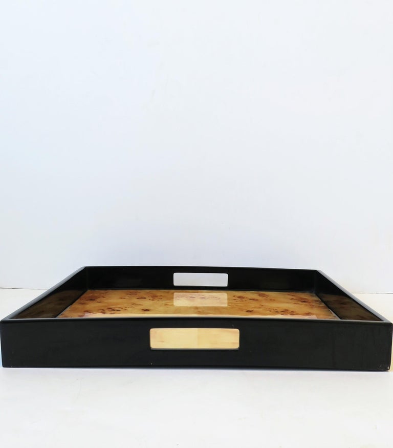Black Lacquer and Burl Wood Serving Tray at 1stDibs