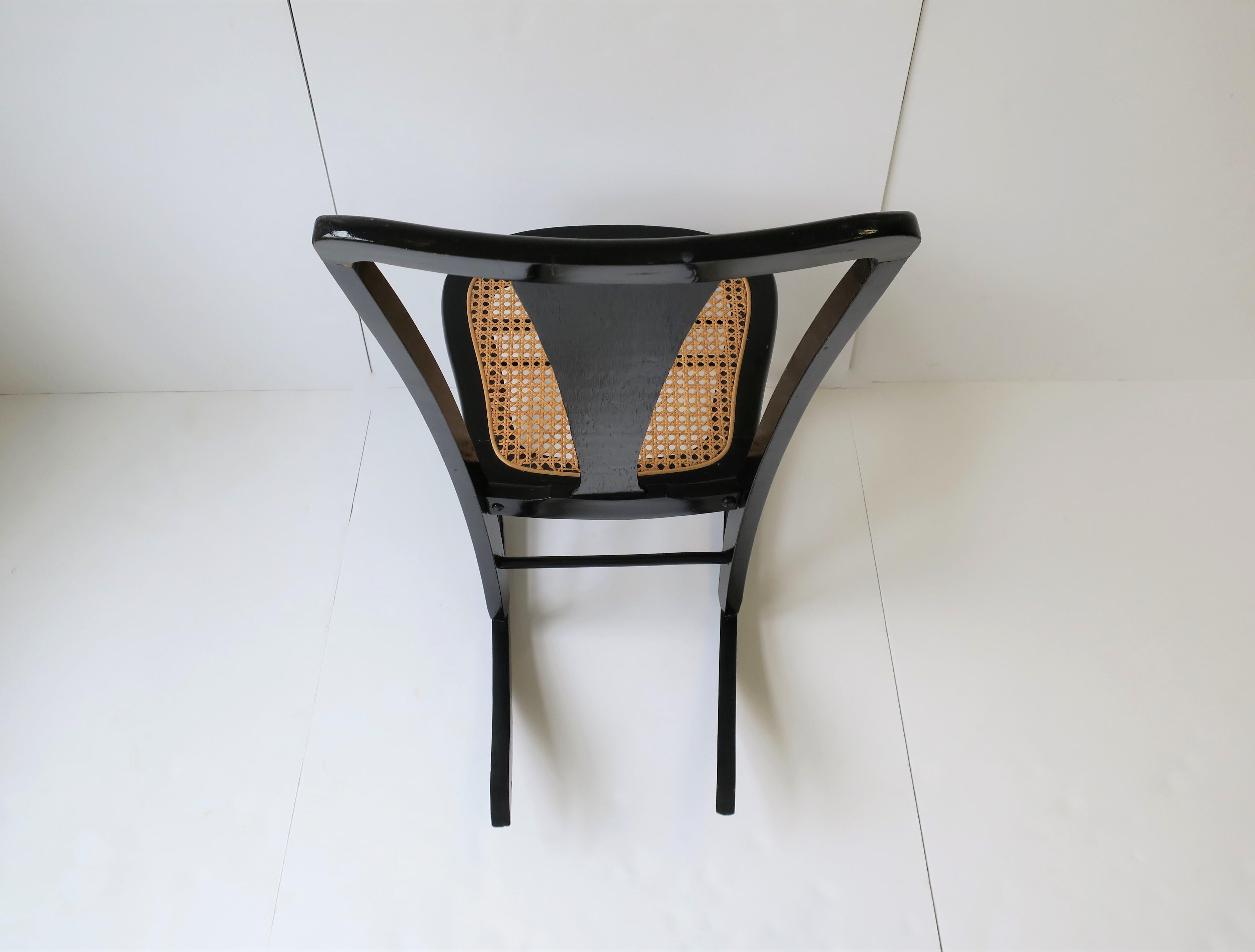 Wicker Cane and Black Wood Rocking Chair For Sale 7