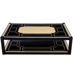 Black Lacquer and Faux Ivory Coffee Table by Maison Jansen