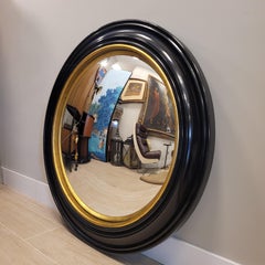Black Lacquer and gildwood  Witch Mirror French  Convex Mirror