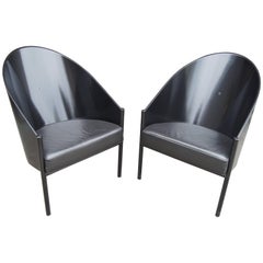 Chaise Pratfall en laque noire et cuir de Philippe Starck