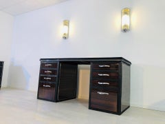 Black Lacquer and Macassar Art Deco Desk Alcantara Top