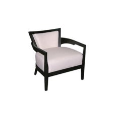 Black lacquer arm chair in white leather
