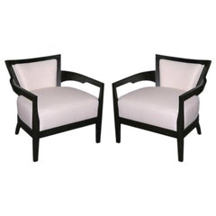 Black lacquer arm chair in white leather