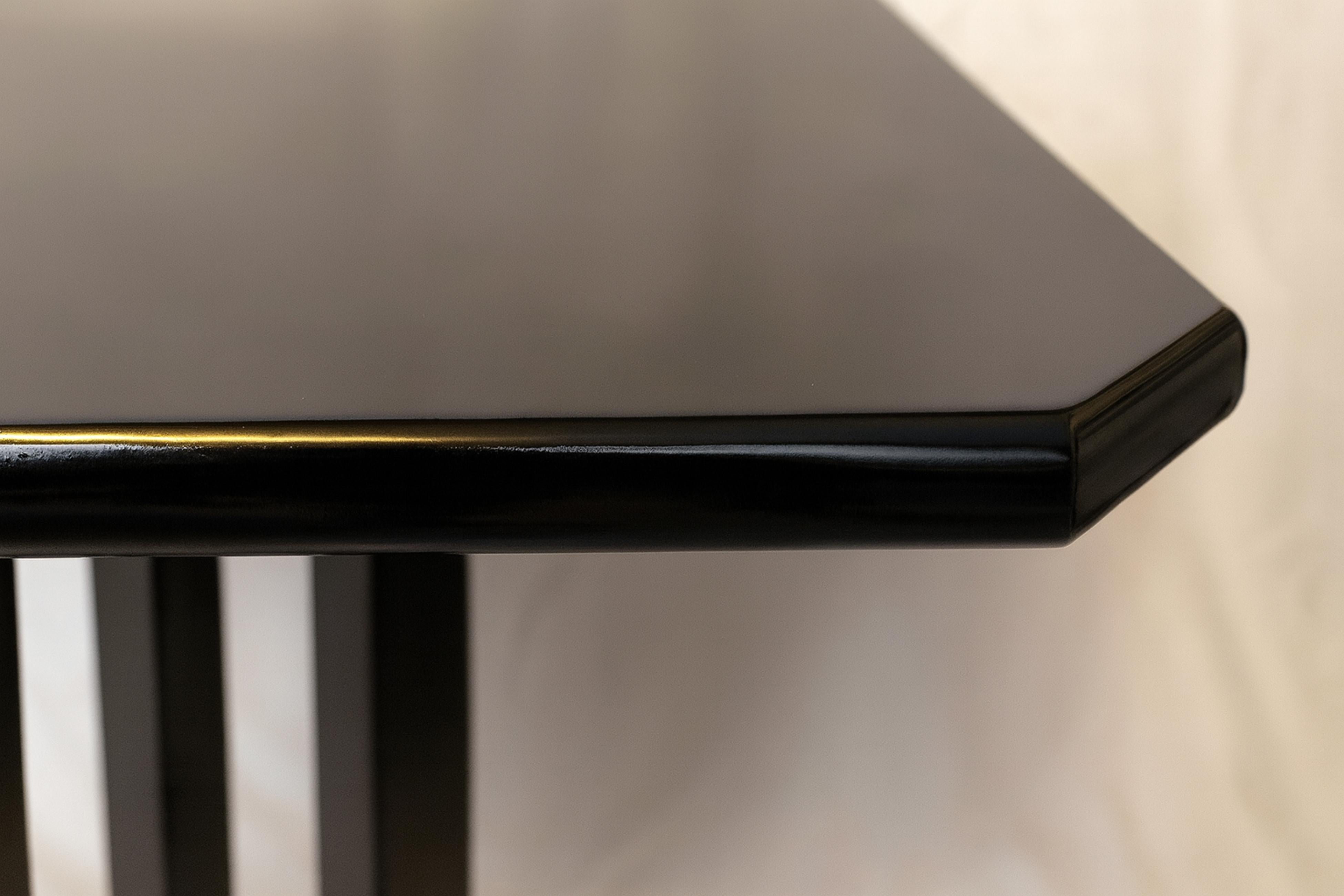 Pair of Black Lacquer Art Deco Walnut Bistro Coffee Cocktail Table, 20th Century For Sale 1