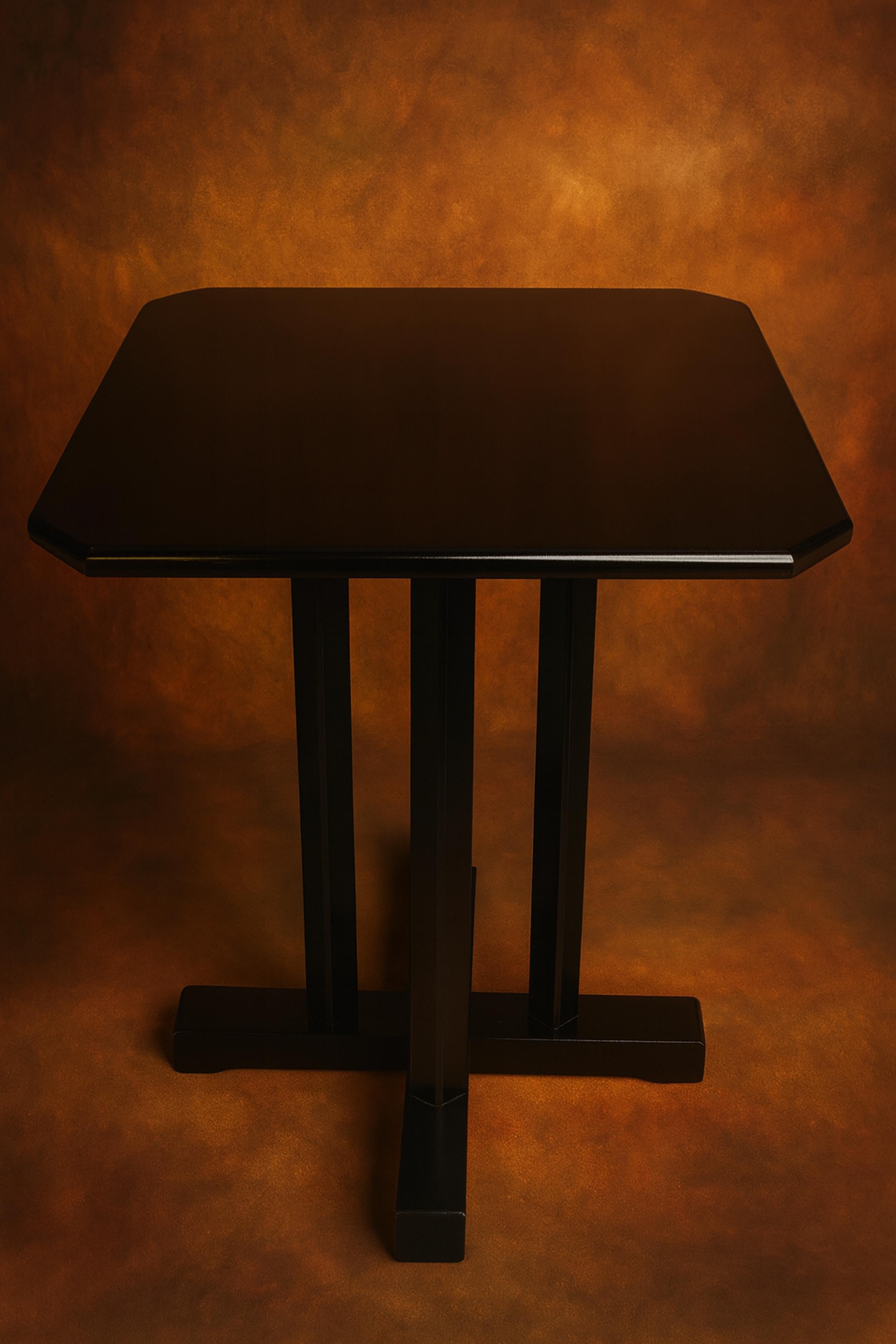 Pair of Black Lacquer Art Deco Walnut Bistro Coffee Cocktail Table, 20th Century For Sale 2