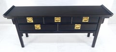 Black Lacquer Asian Inspired Horse Shoe Handles 5 Drawers Rolled Edges Sideboard