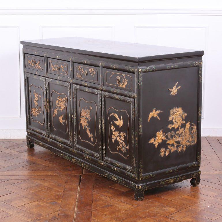 Chinese Black Lacquer Asian Sideboard