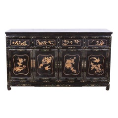 Vintage Black Lacquer Asian Sideboard