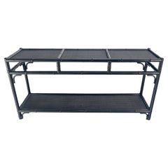 Vintage Black Lacquer Bamboo Rattan 60" Long Console Sofa Table Bloomingdale's MINT!