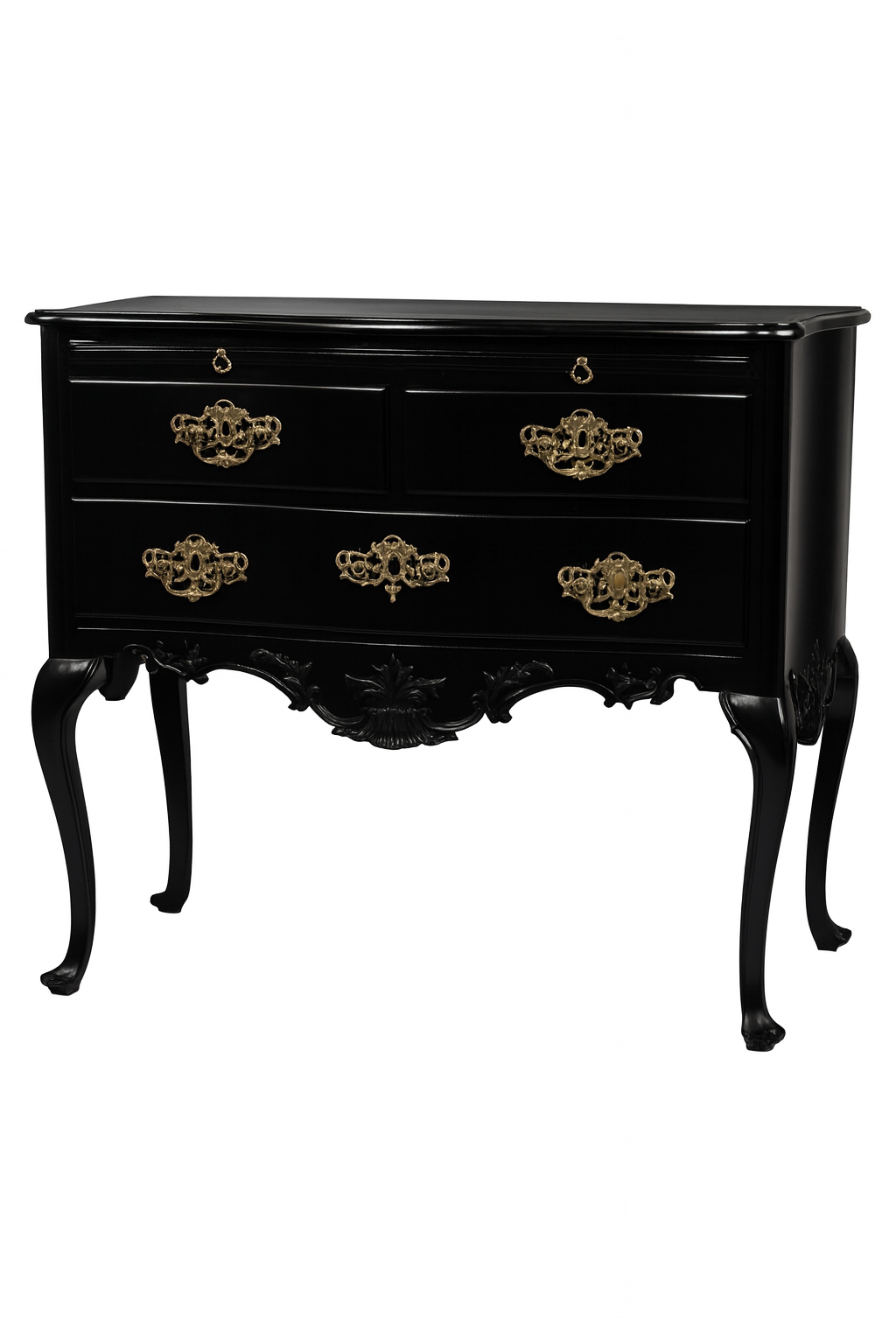 Laiton Black Lacquer Baroque Commode, 18th Century en vente