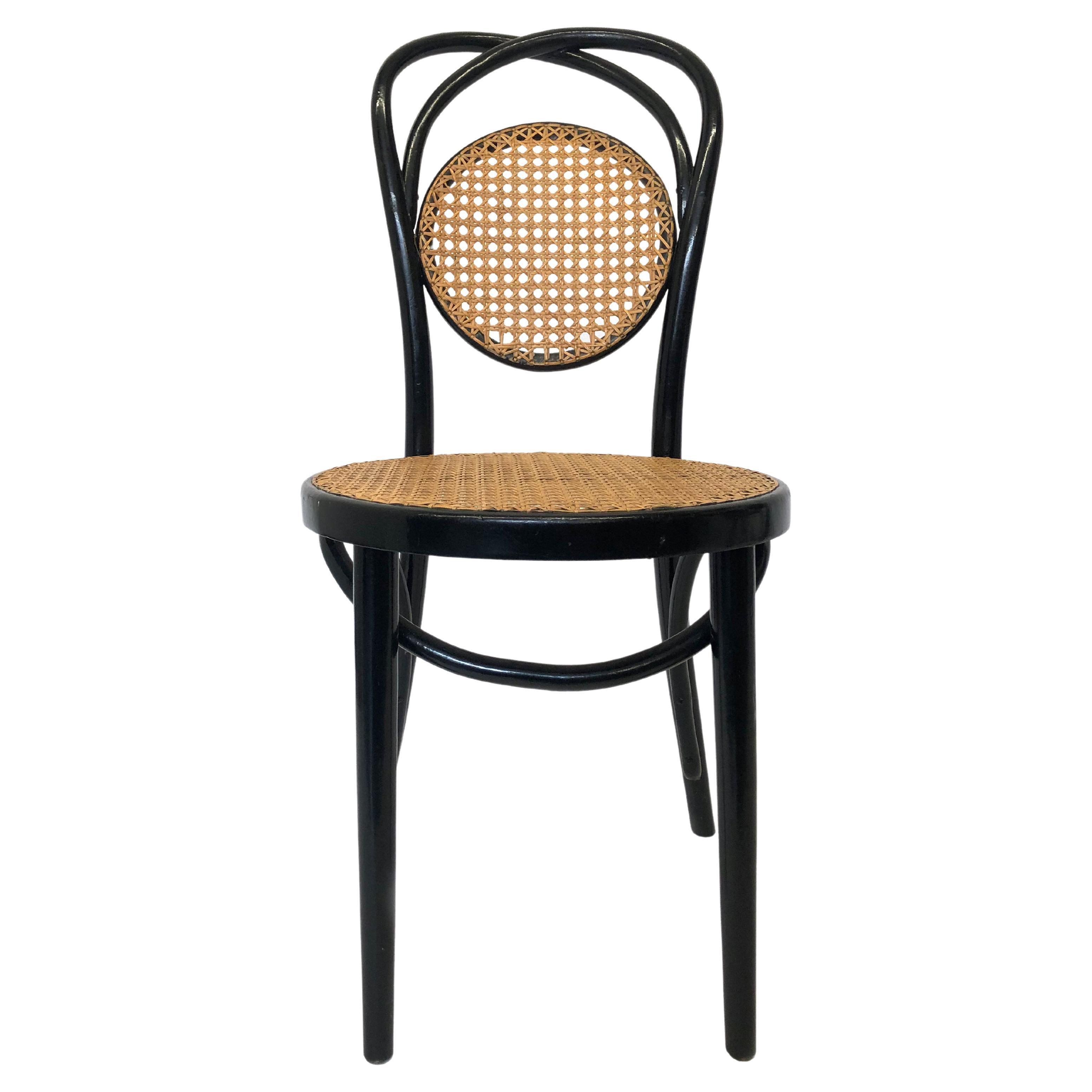 Pair of Black Lacquer Bentwood Chair With Cane Seat and Back For Sale at 1stDibs