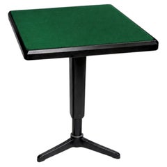 Black Lacquer Bistro Pedestal Game Table with Green Felt Playing Surface