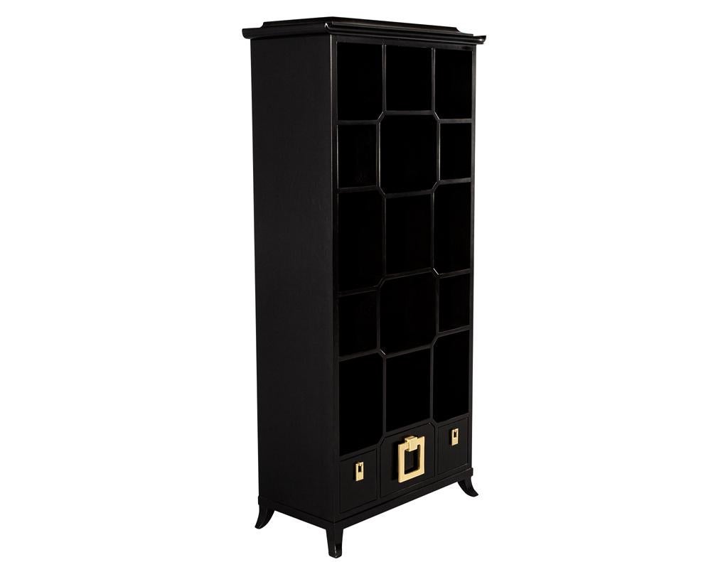 Black Lacquer Bookcase Display Cabinet For Sale 3